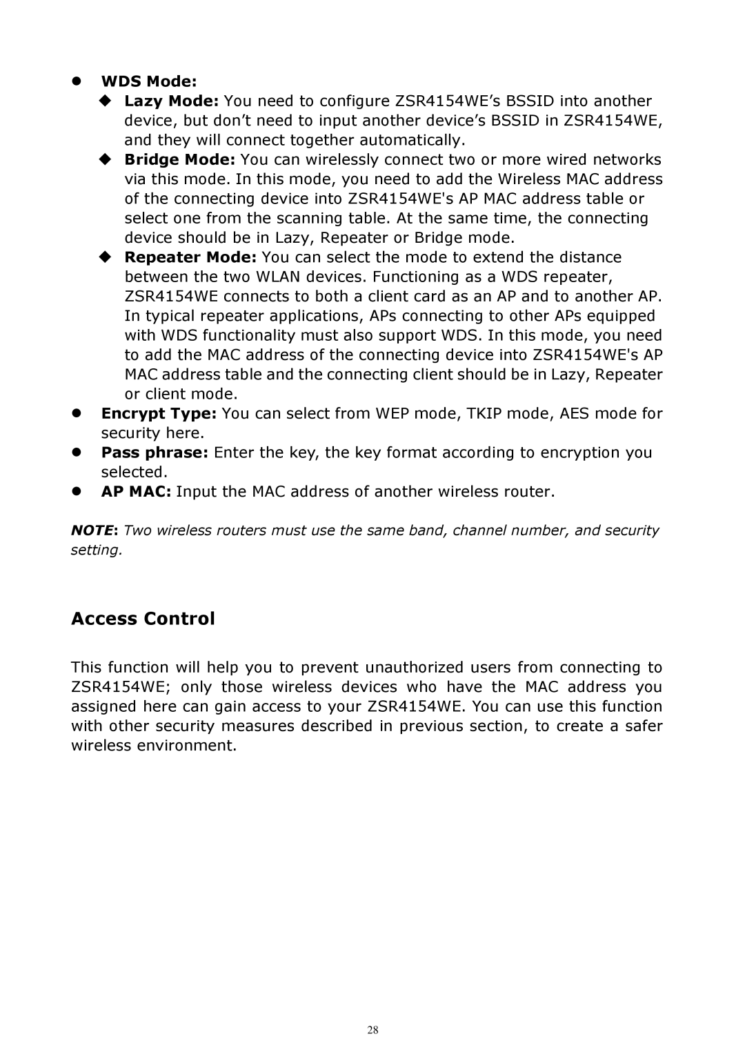 Zonet Technology ZSR4154WE manual Access Control 