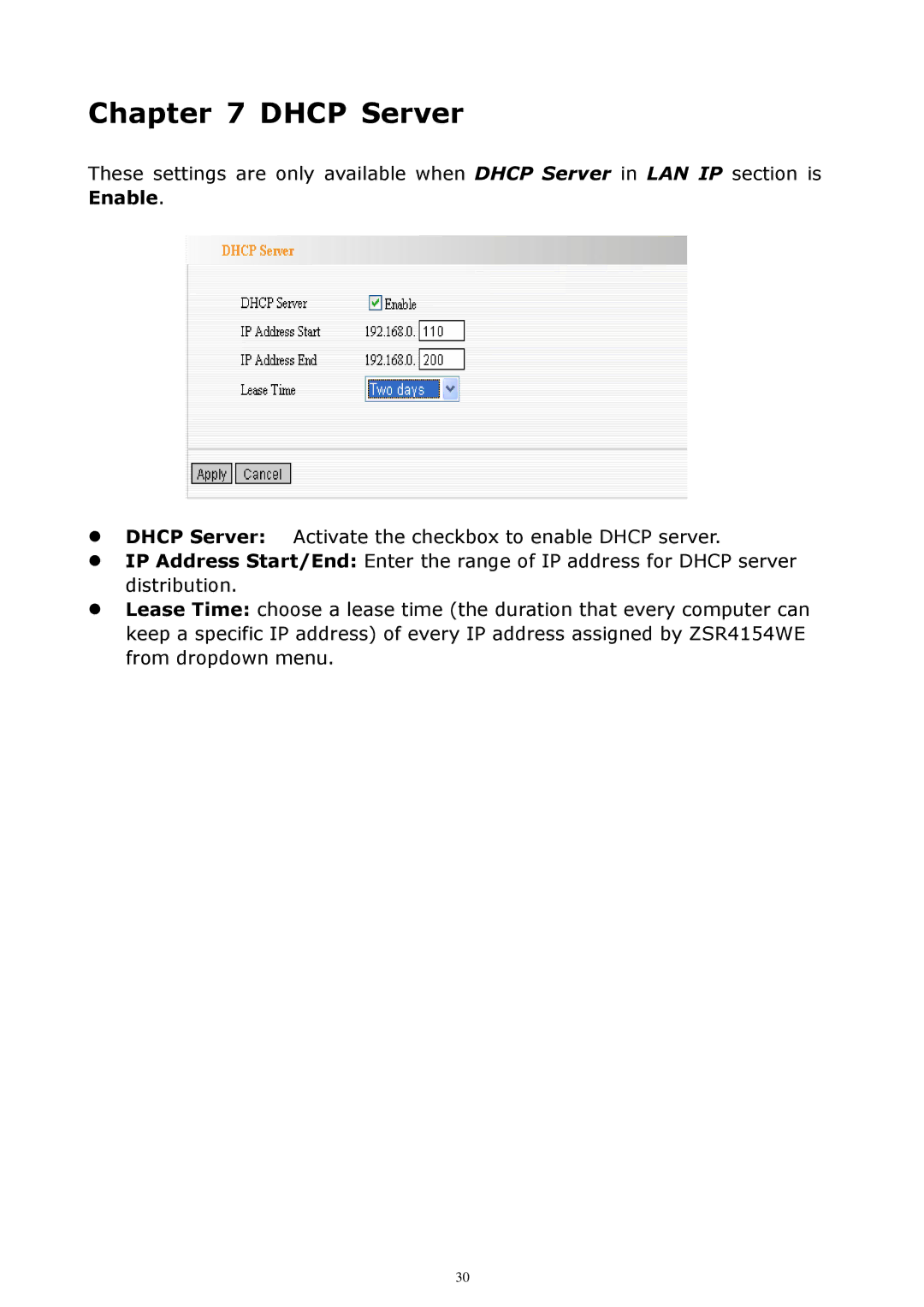 Zonet Technology ZSR4154WE manual Dhcp Server 