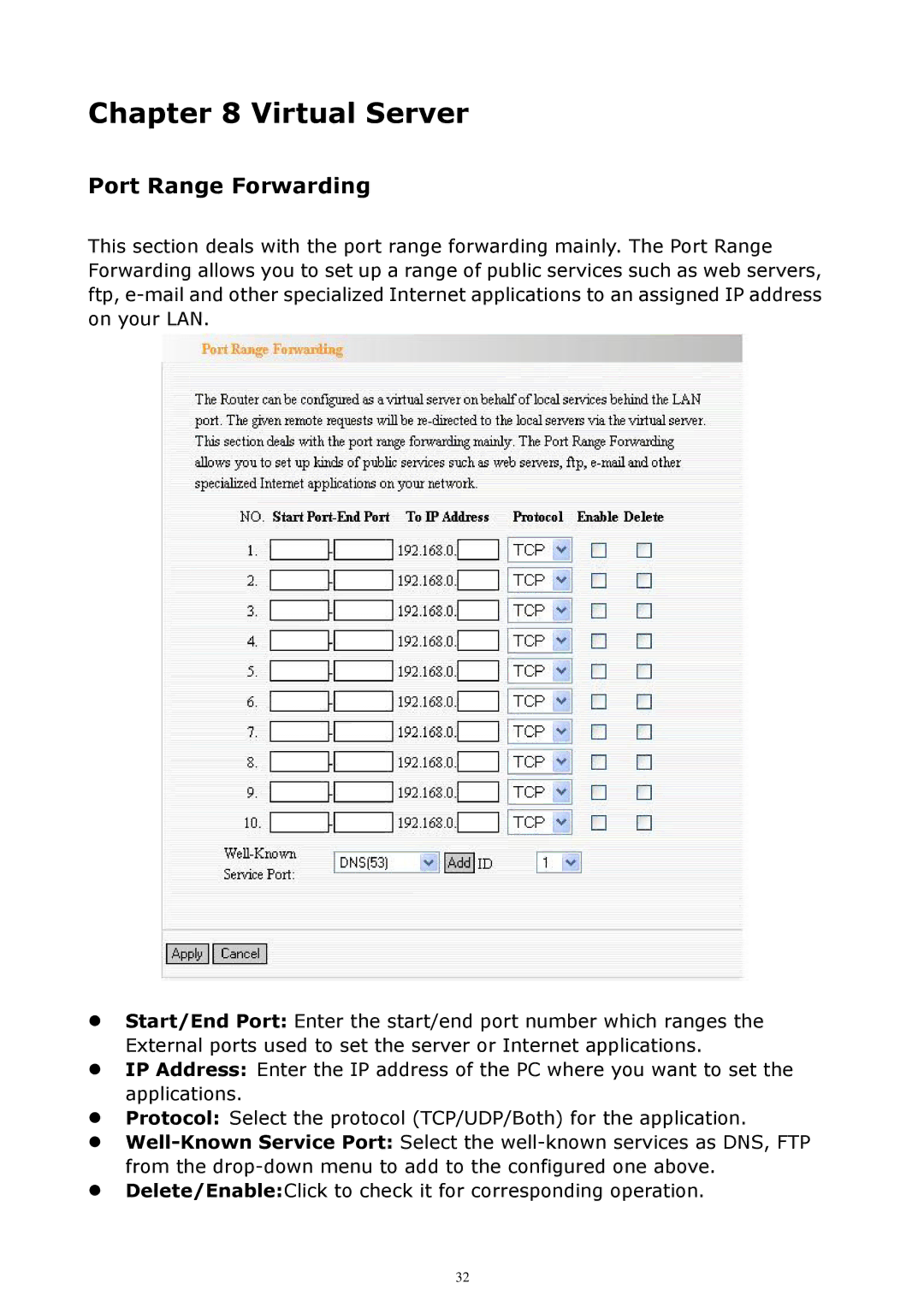 Zonet Technology ZSR4154WE manual Virtual Server, Port Range Forwarding 