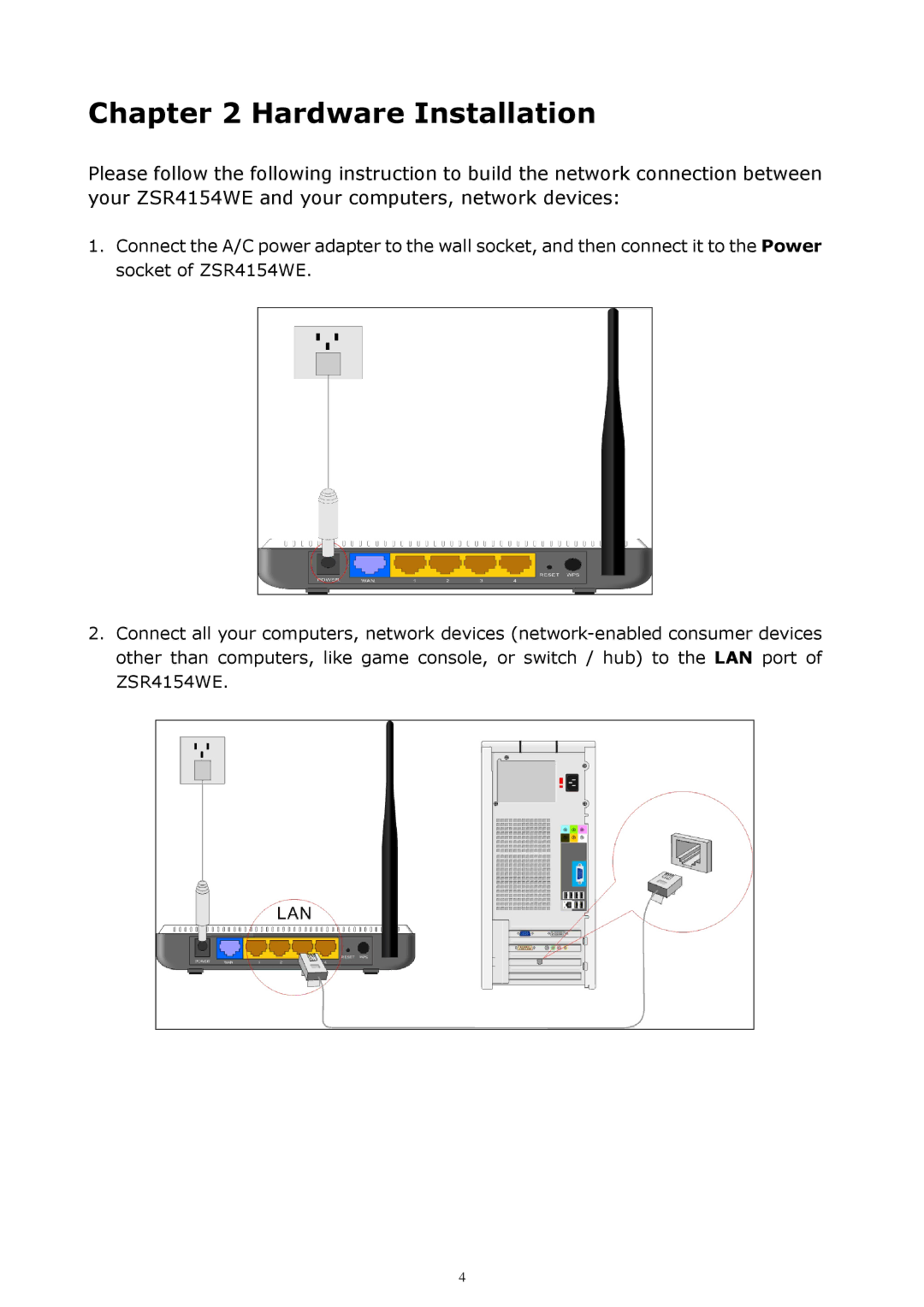 Zonet Technology ZSR4154WE manual Hardware Installation 