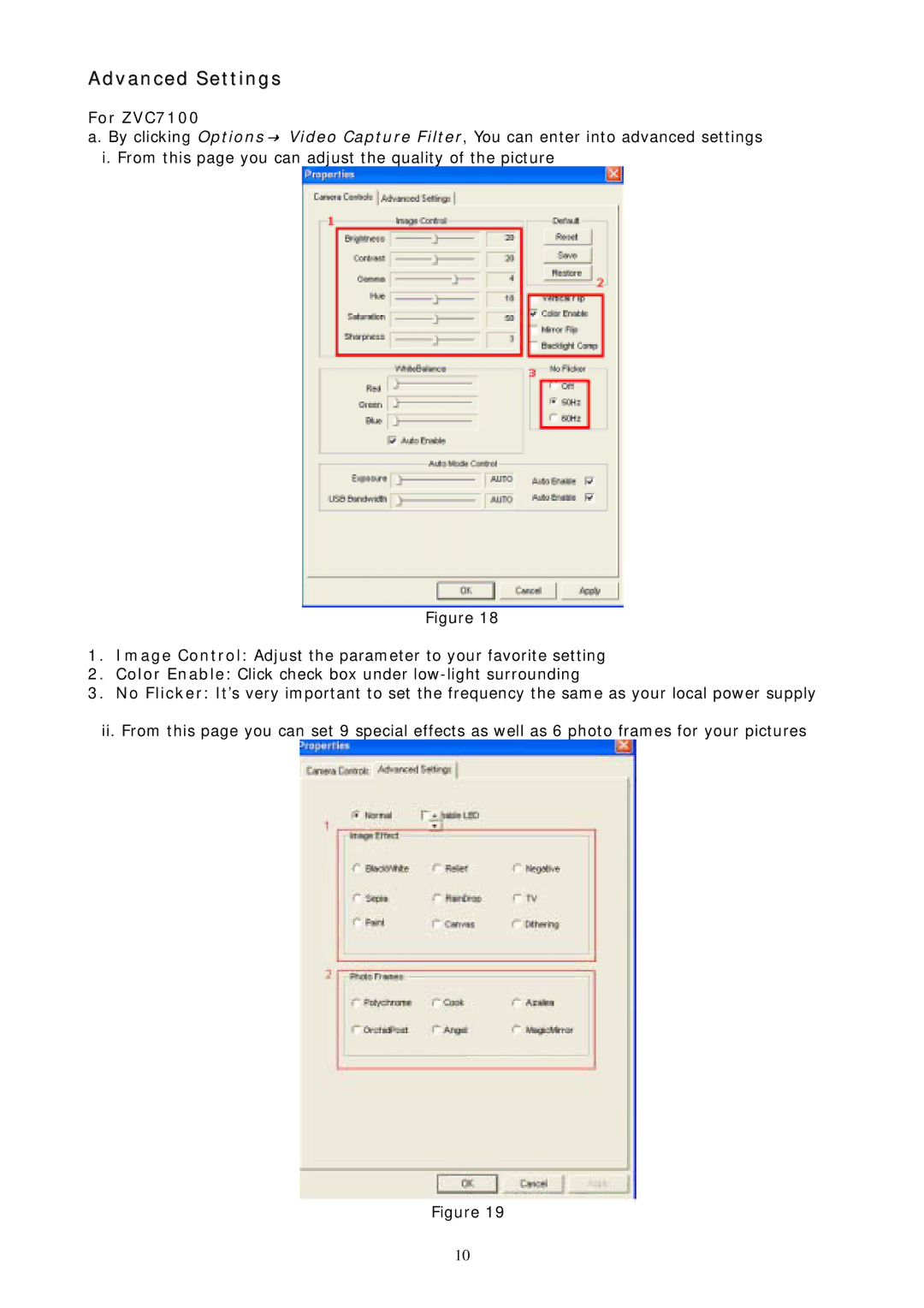 Zonet Technology manual Advanced Settings, For ZVC7100 