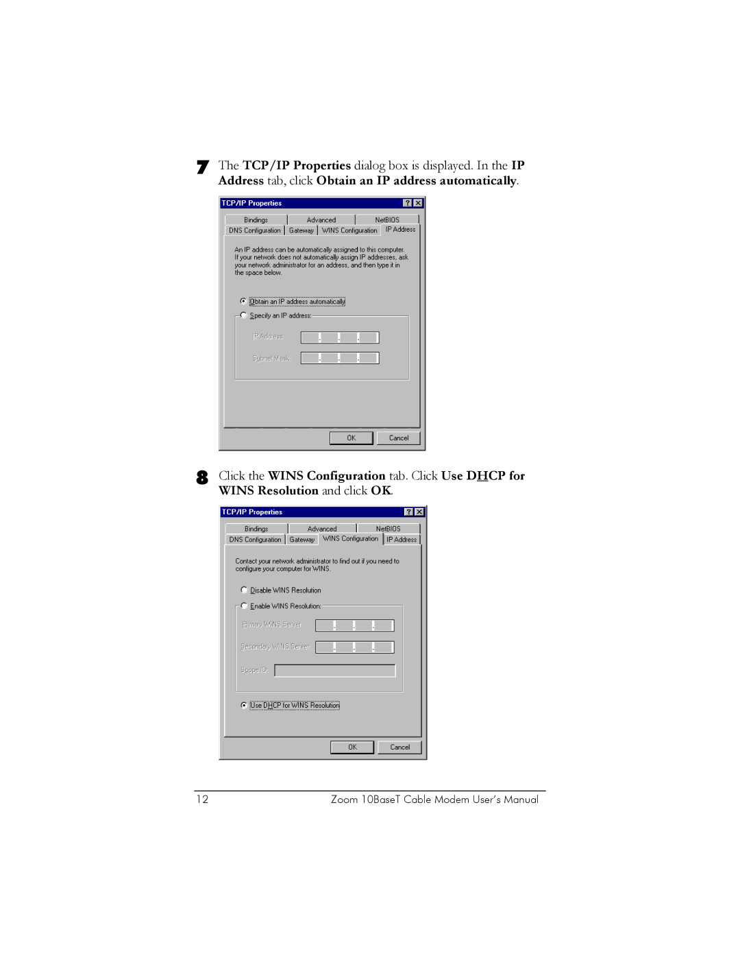 Zoom user manual Zoom 10BaseT Cable Modem User’s Manual 