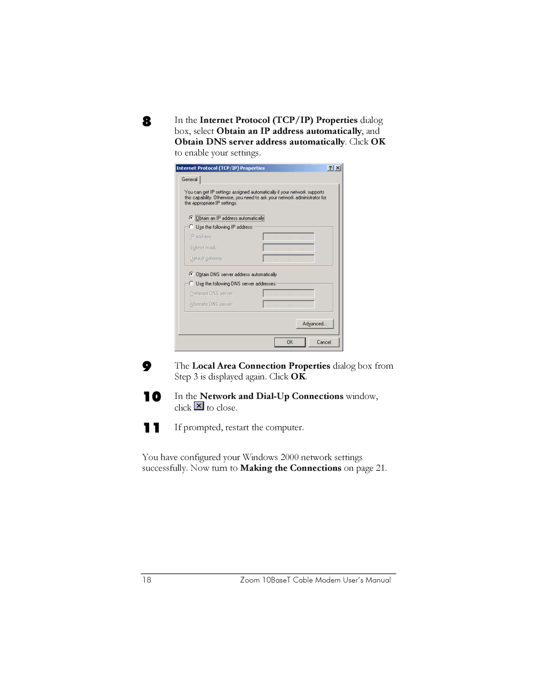 Zoom 10BaseT user manual Box, select Obtain an IP address automatically 