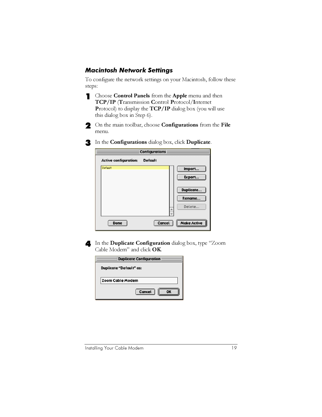 Zoom 10BaseT user manual Macintosh Network Settings 