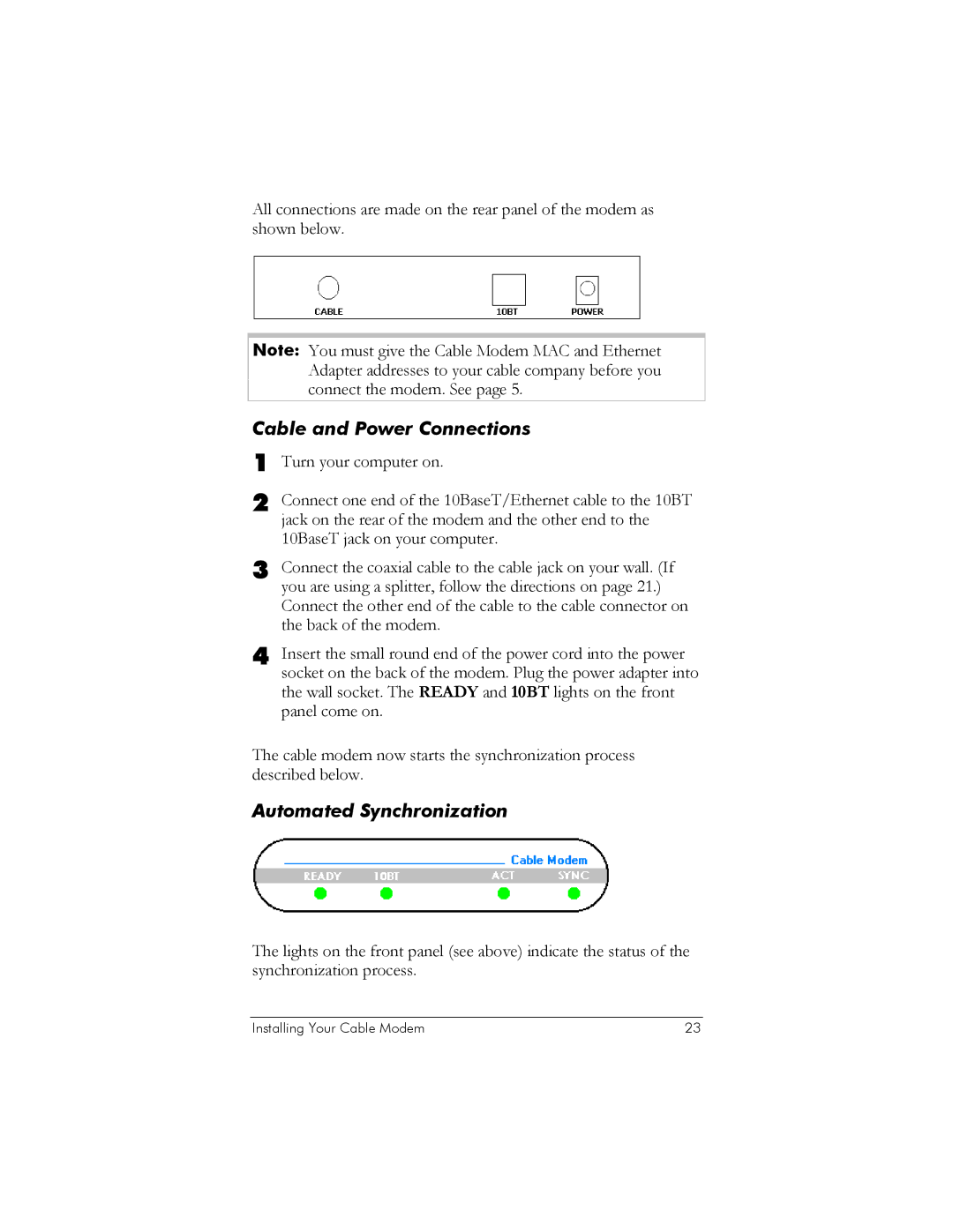 Zoom 10BaseT user manual Cable and Power Connections, Automated Synchronization 