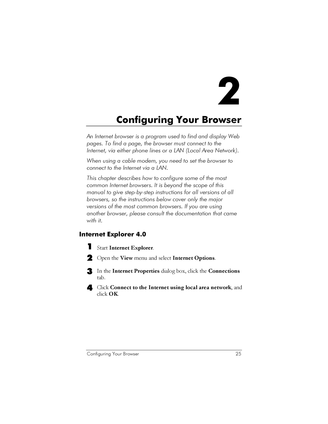 Zoom 10BaseT Configuring Your Browser, Start Internet Explorer, Internet Properties dialog box, click the Connections 