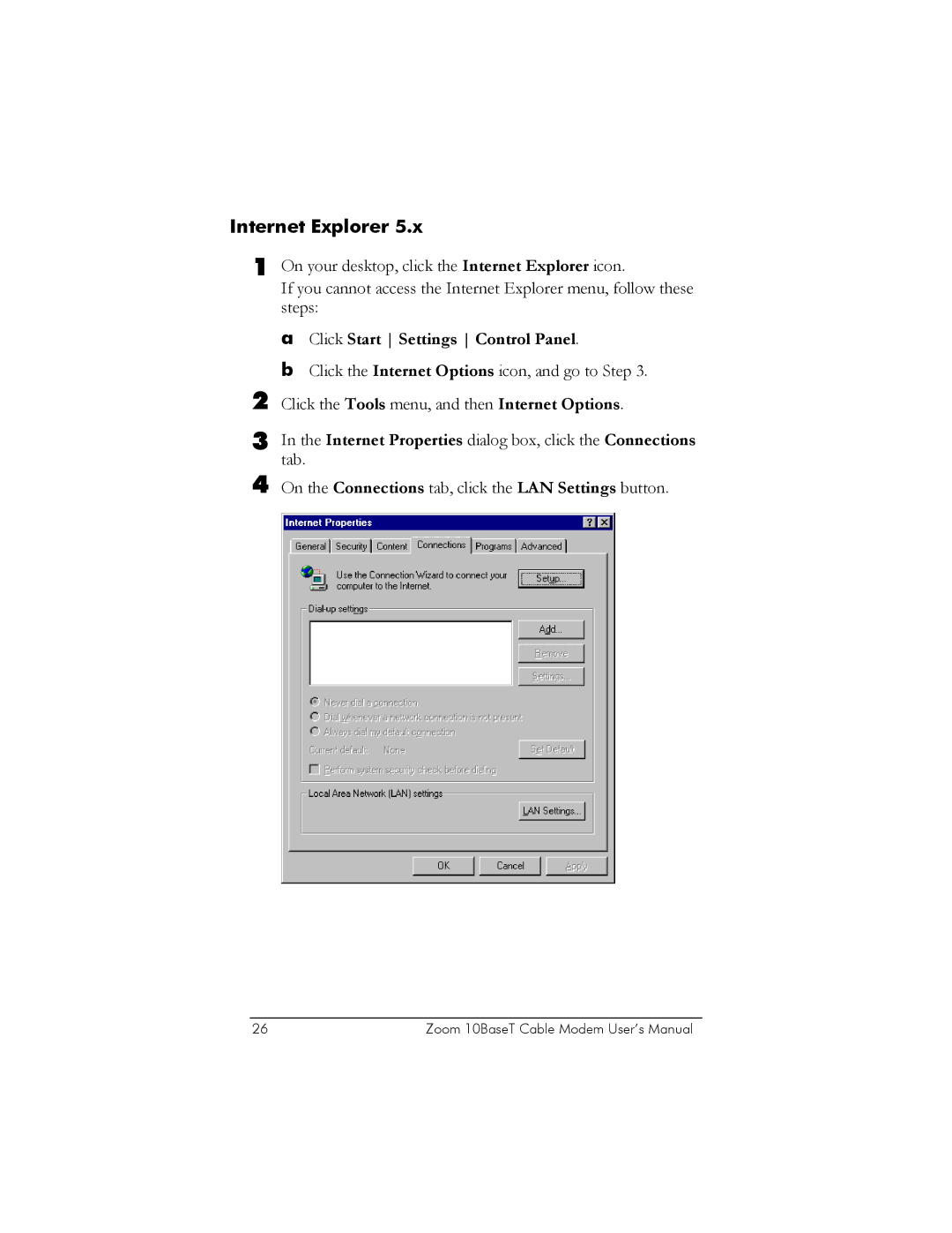 Zoom 10BaseT user manual Click Start Settings Control Panel 