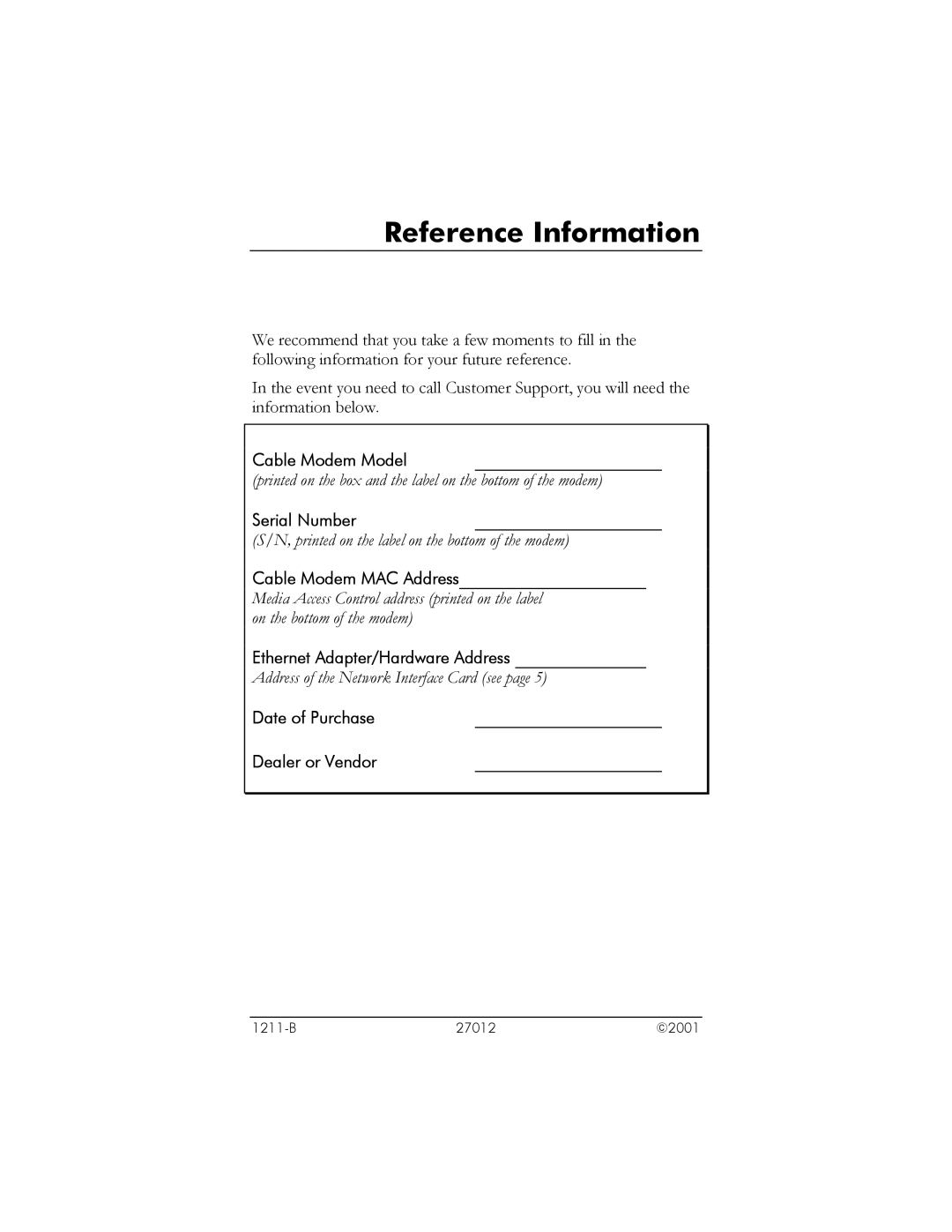 Zoom 10BaseT user manual Reference Information 