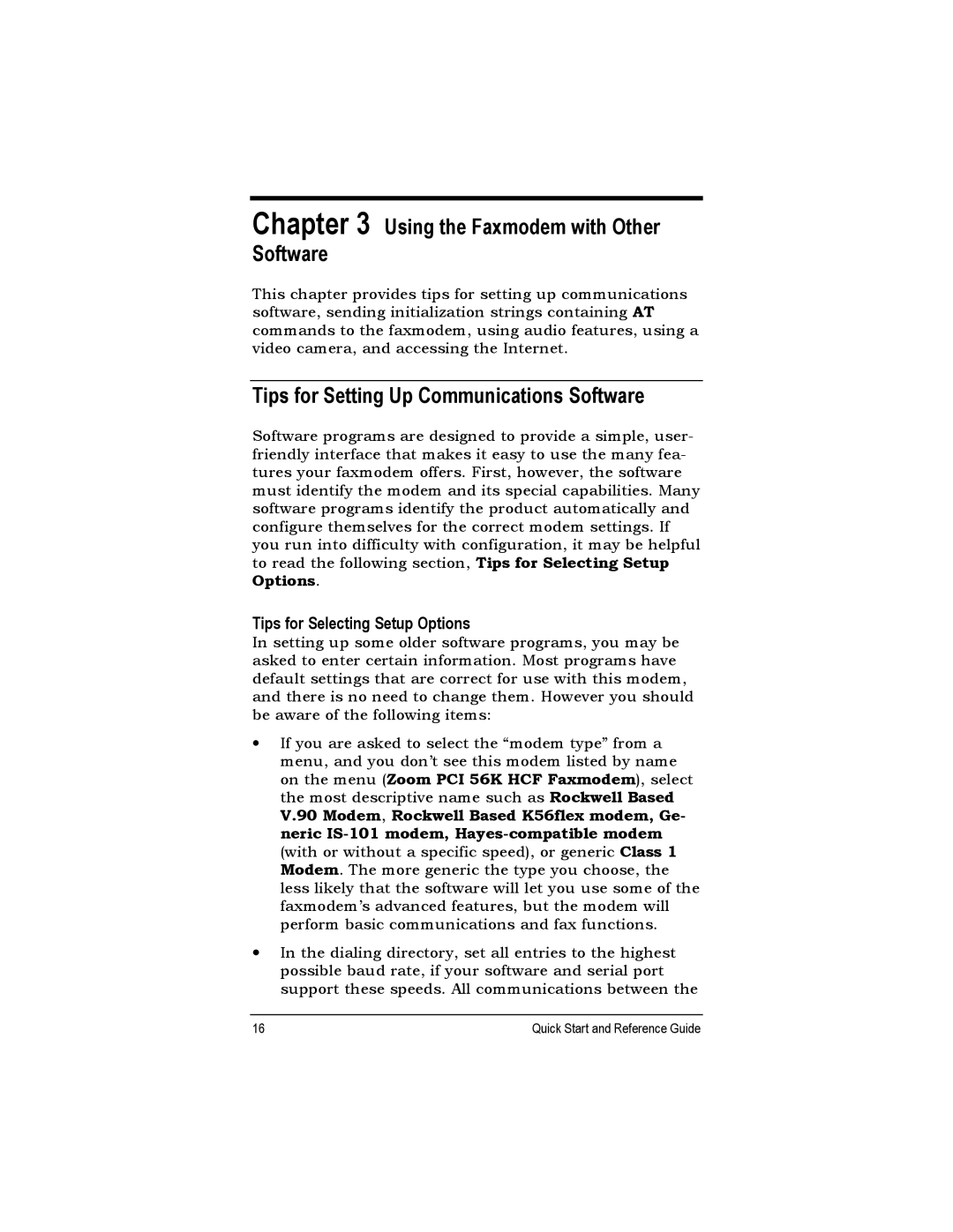 Zoom 2925, 1120 quick start Using the Faxmodem with Other Software, Tips for Setting Up Communications Software 