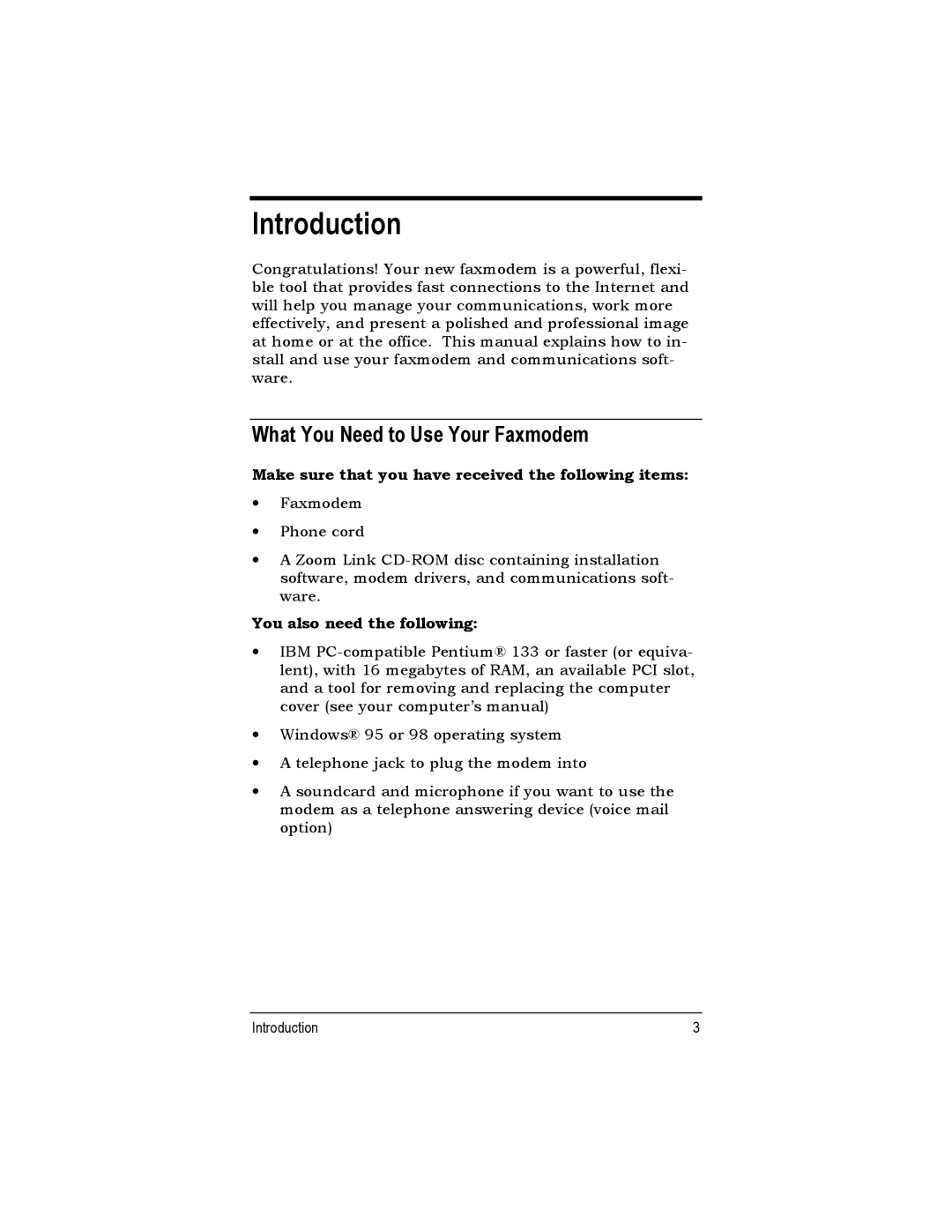 Zoom 1120, 2925 quick start What You Need to Use Your Faxmodem, Make sure that you have received the following items 