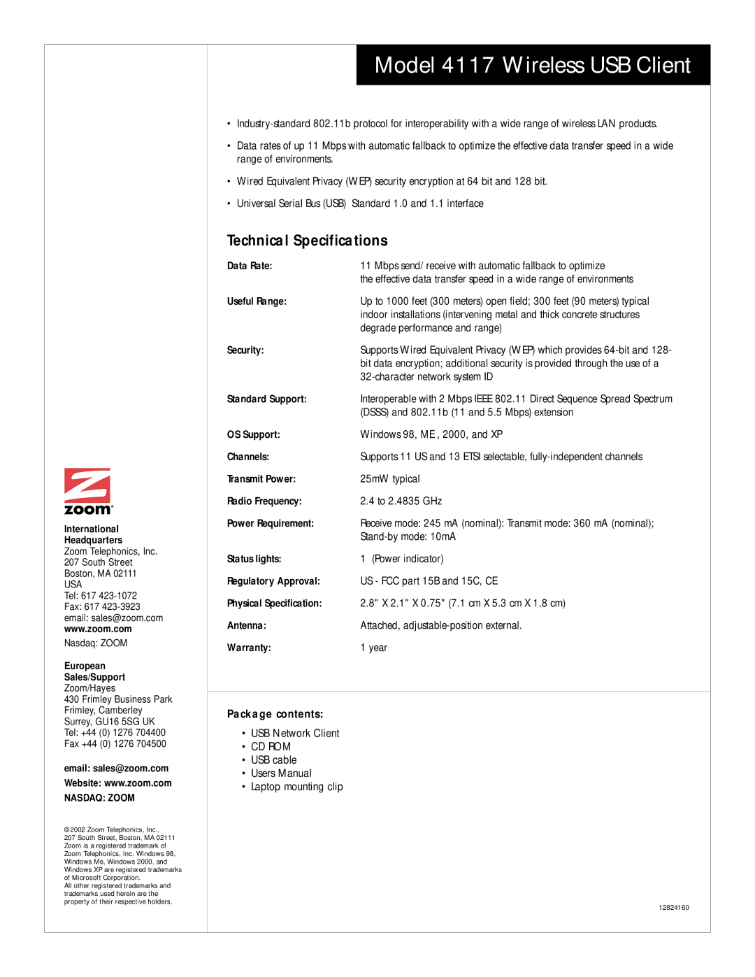 Zoom 4117 manual Technical Specifications 