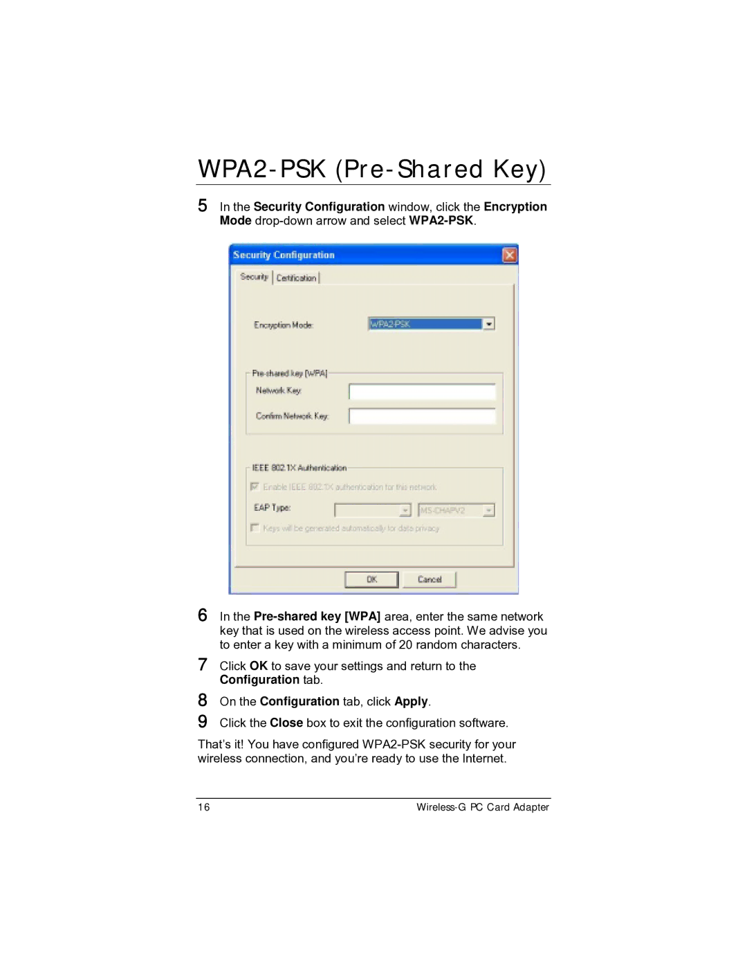 Zoom 4412A/TF manual WPA2-PSK Pre-Shared Key, Security Configuration window, click the Encryption 