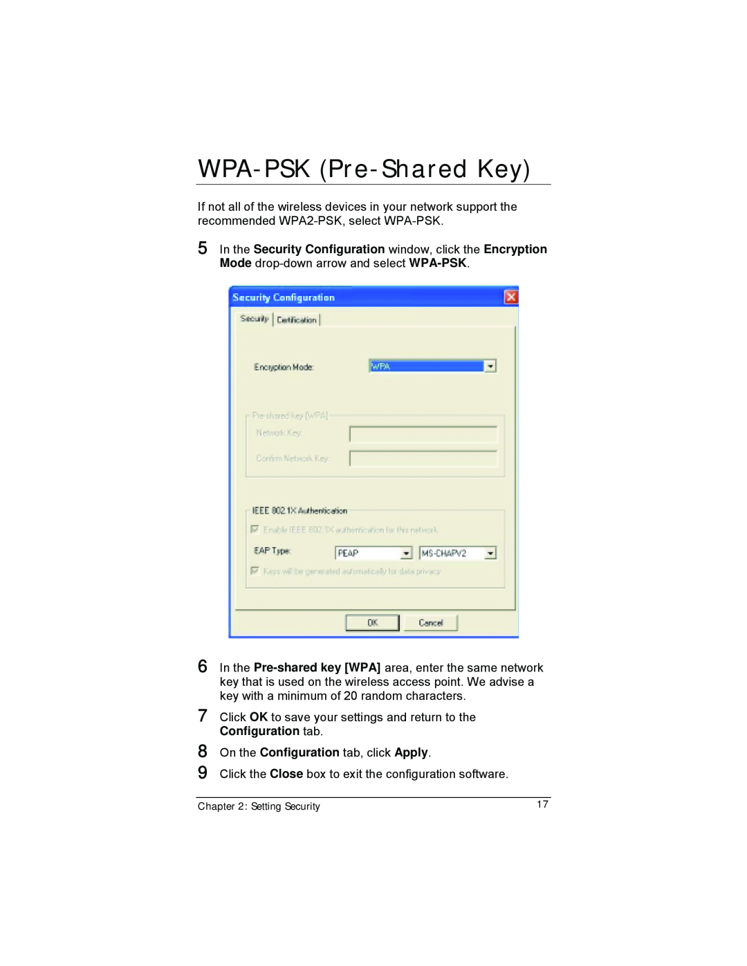 Zoom 4412A/TF manual WPA-PSK Pre-Shared Key, In the Security Configuration window, click the Encryption 