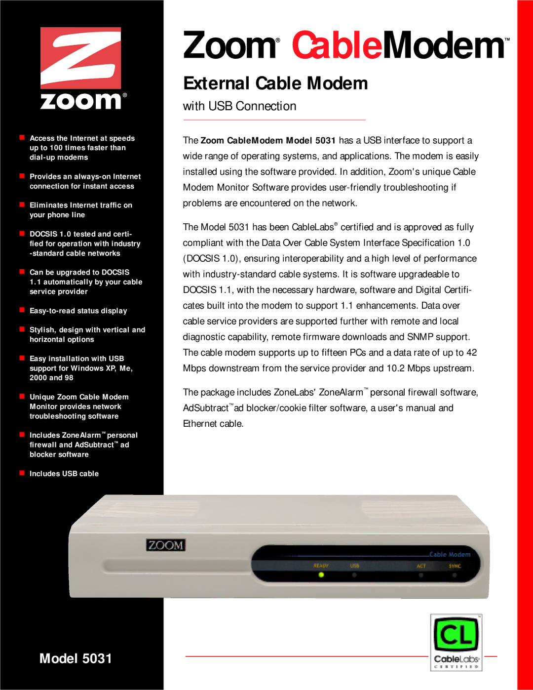 Zoom 5031 user manual Zoom CableModem 