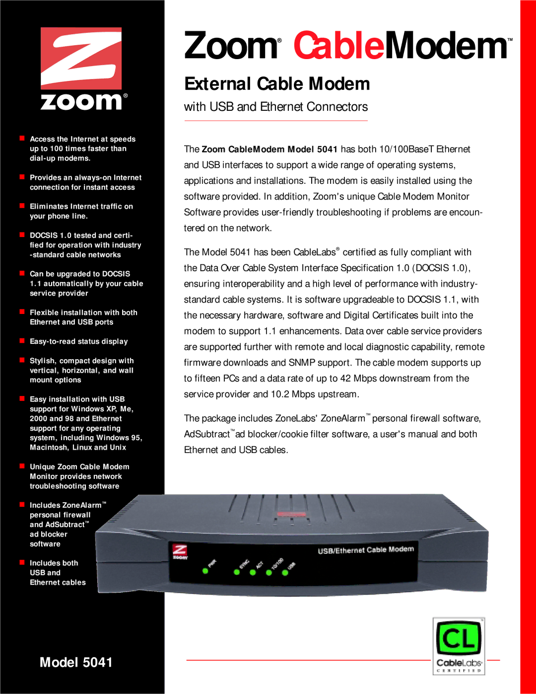 Zoom 5041 user manual Zoom CableModem 