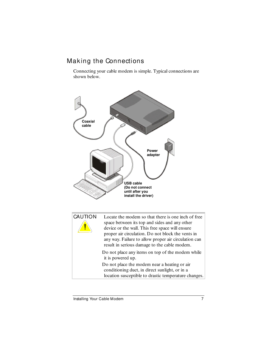 Zoom CableModem user manual Making the Connections 