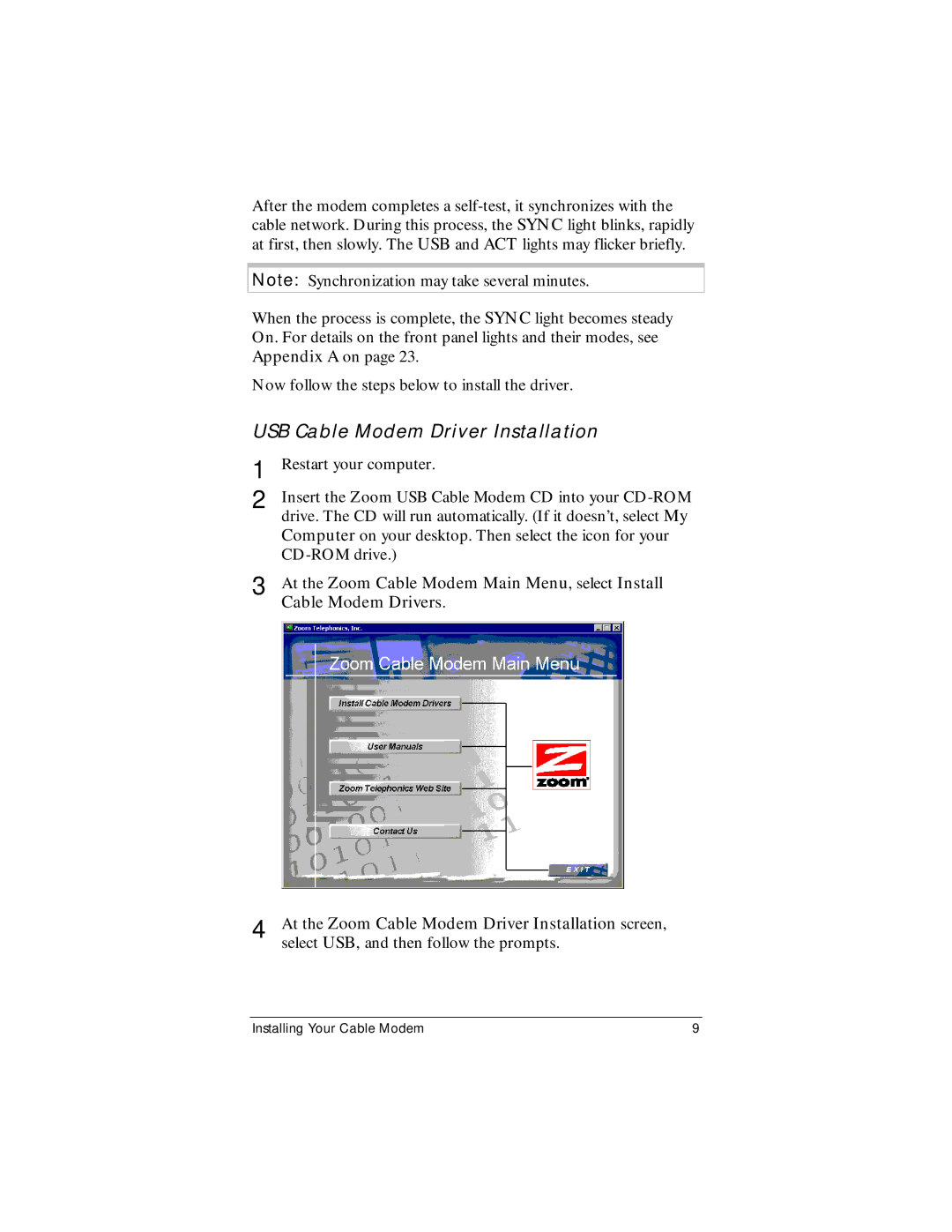 Zoom CableModem user manual USB Cable Modem Driver Installation 