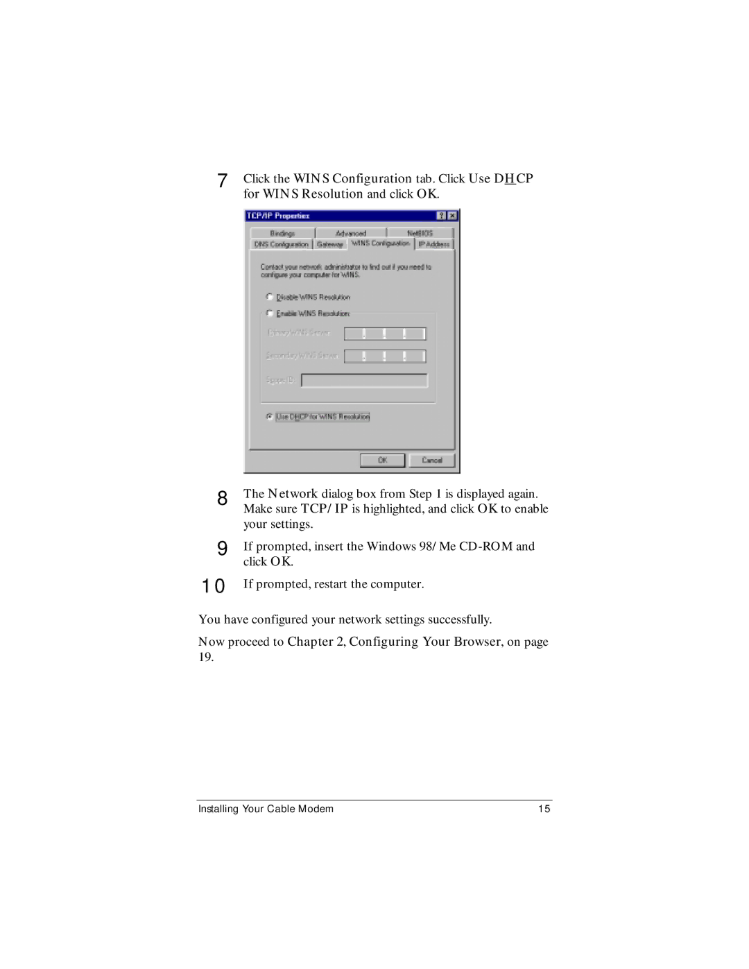 Zoom CableModem user manual Now proceed to , Configuring Your Browser, on 