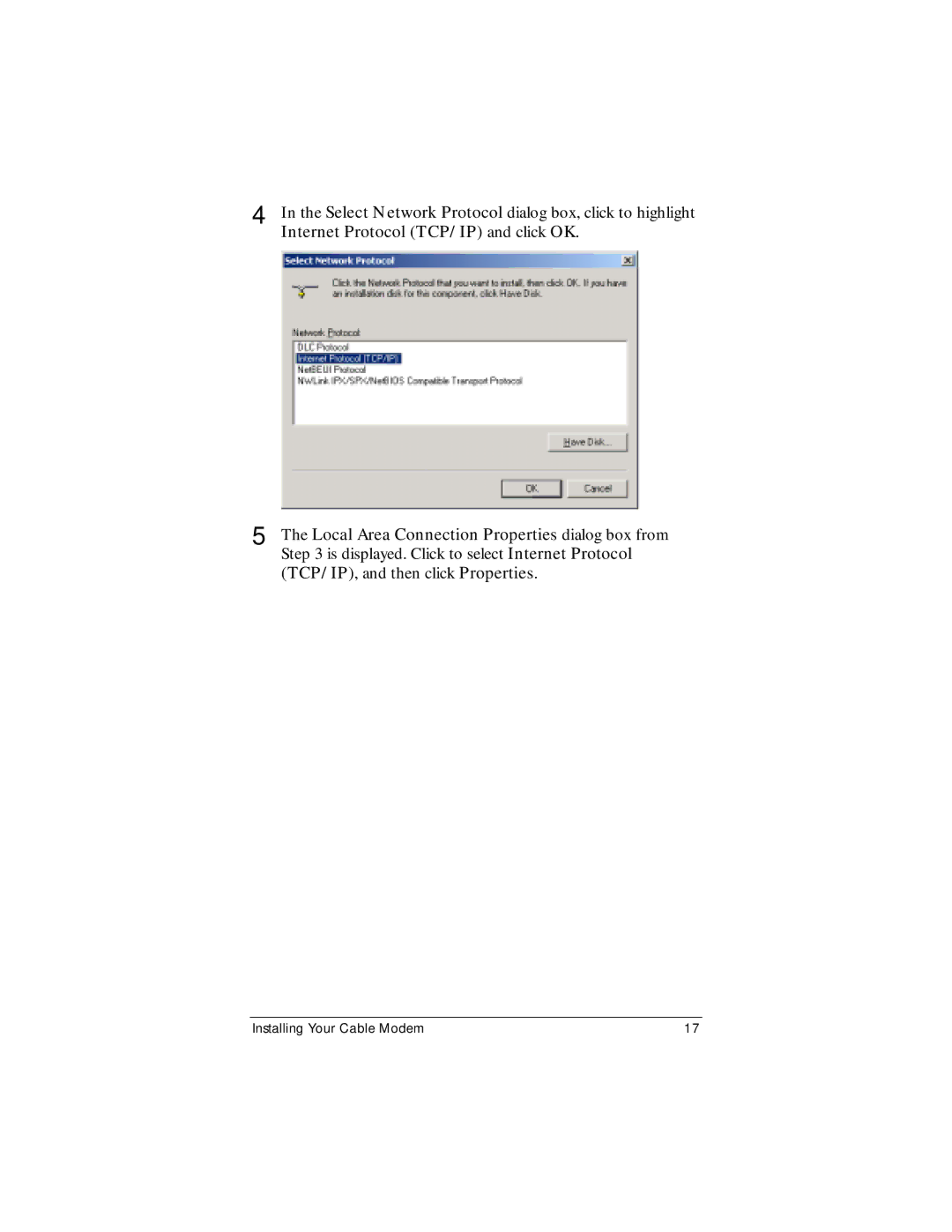 Zoom CableModem user manual Internet Protocol TCP/IP and click OK 