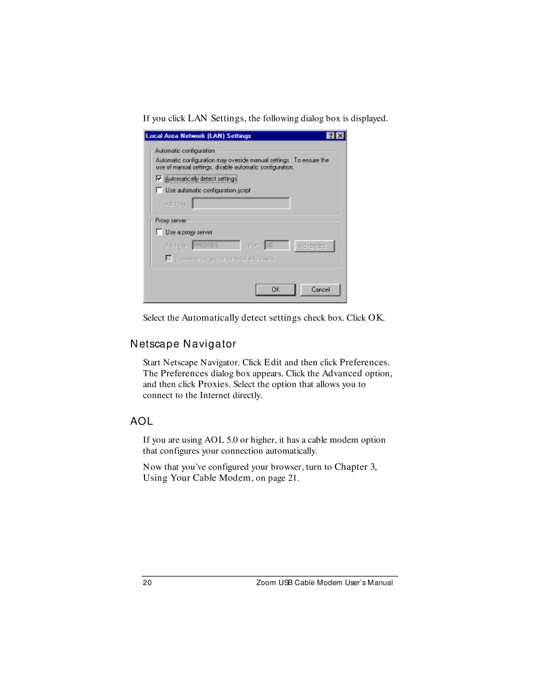 Zoom CableModem user manual Aol 