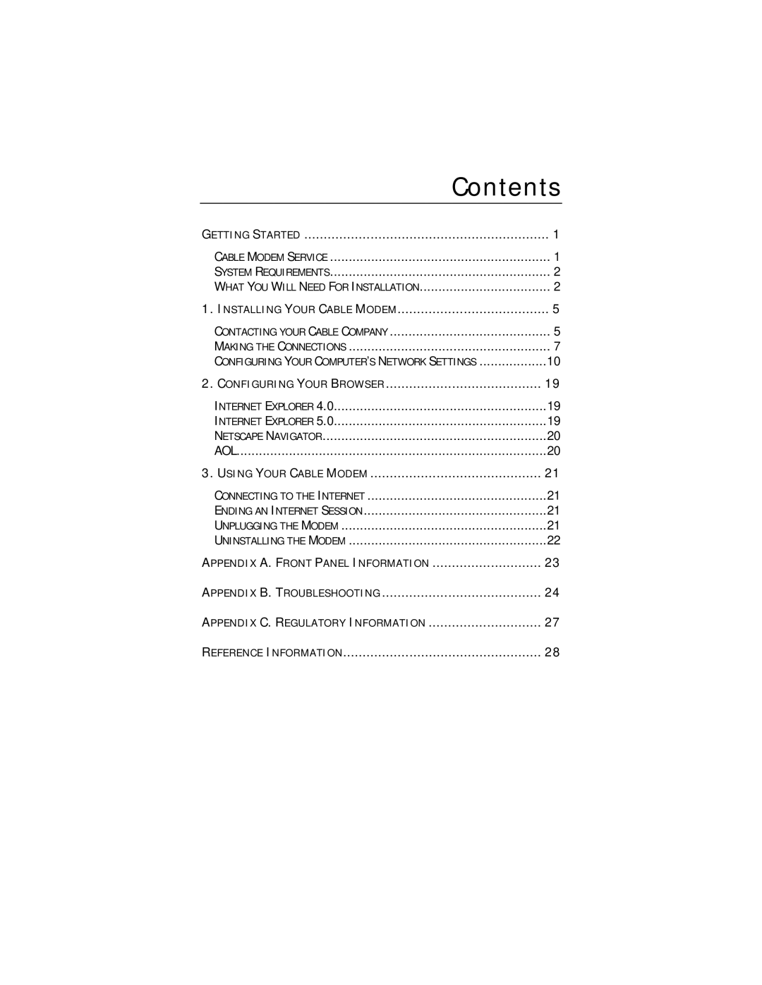 Zoom CableModem user manual Contents 