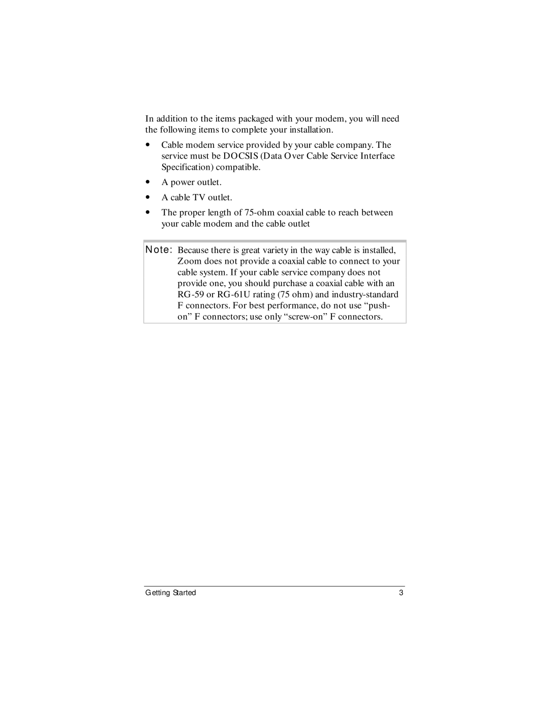 Zoom CableModem user manual Getting Started 