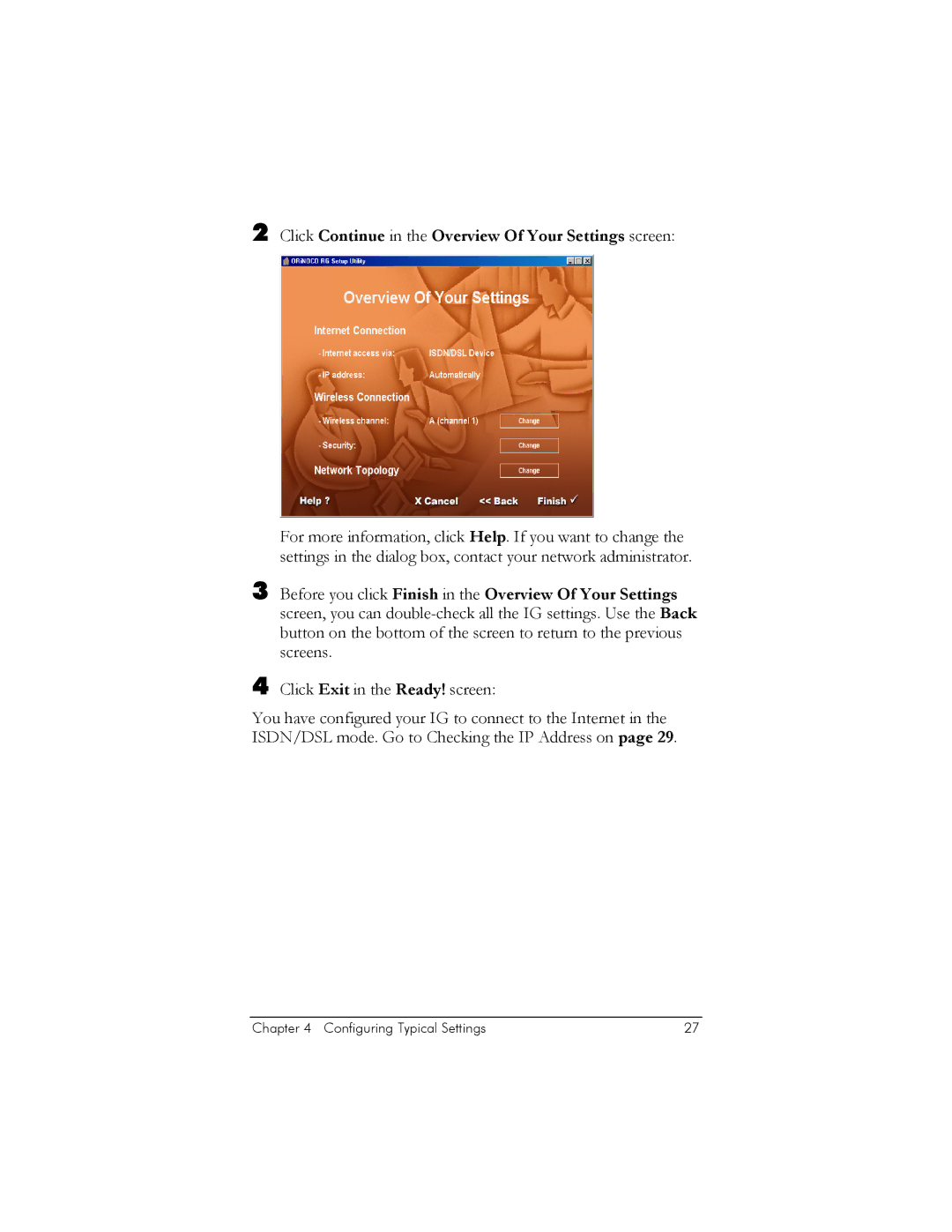 Zoom IG-4150 manual Click Continue in the Overview Of Your Settings screen 