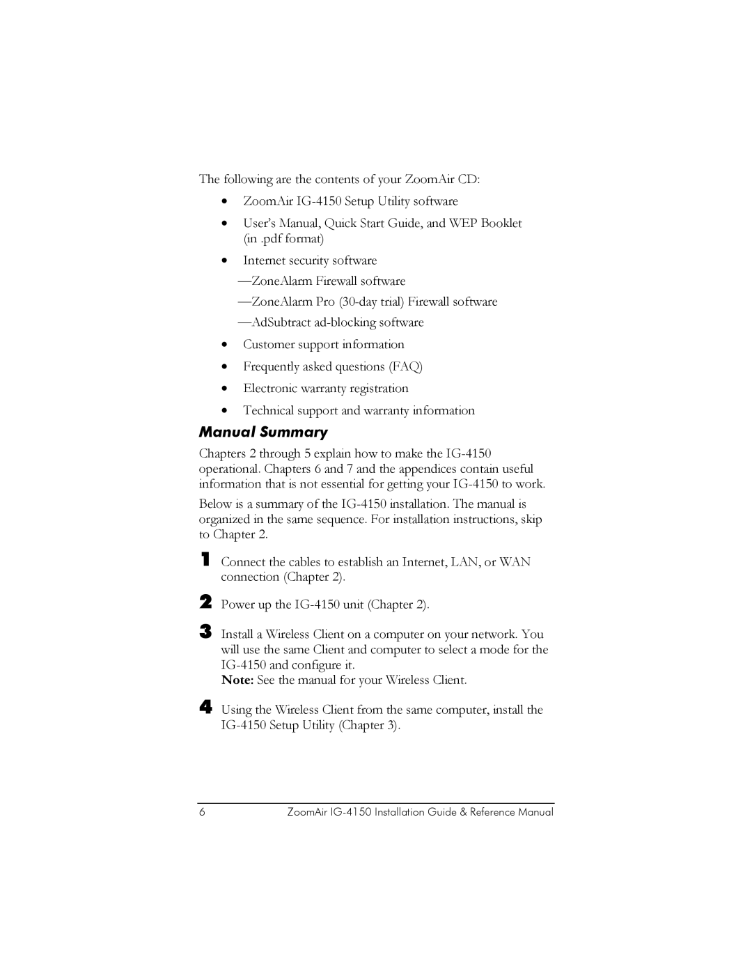 Zoom IG-4150 manual Manual Summary 