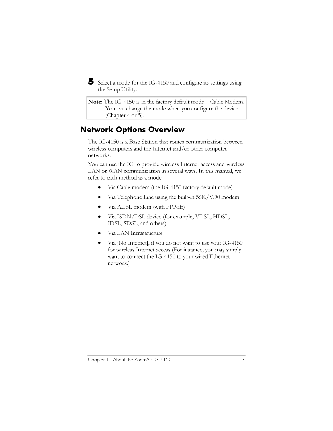 Zoom IG-4150 manual Network Options Overview 