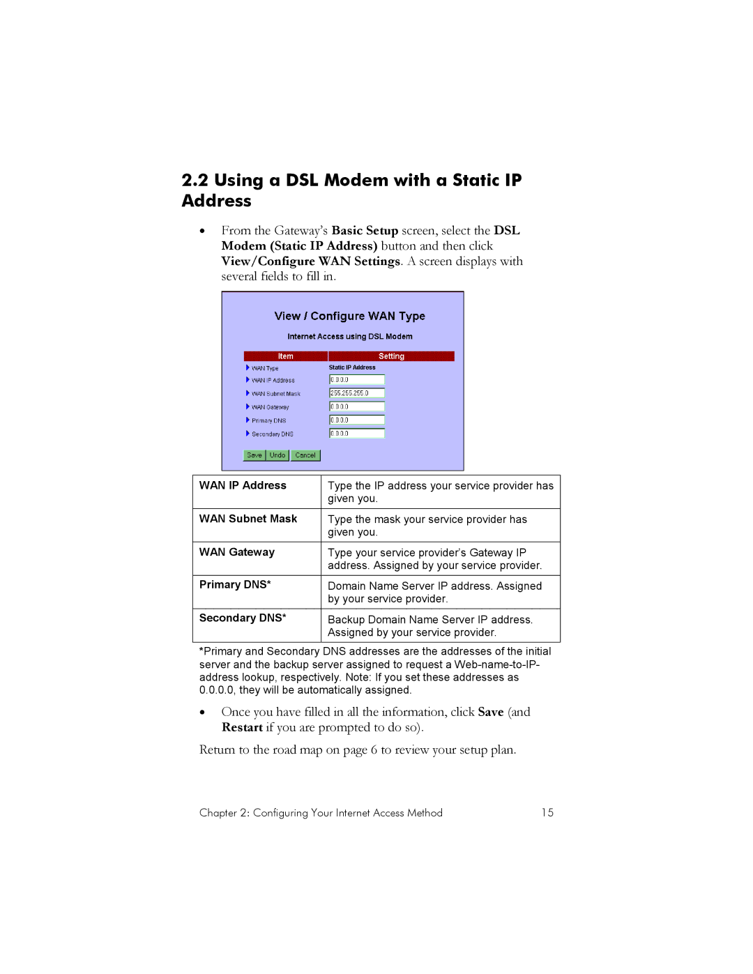 Zoom IG-4160 manual Using a DSL Modem with a Static IP Address 