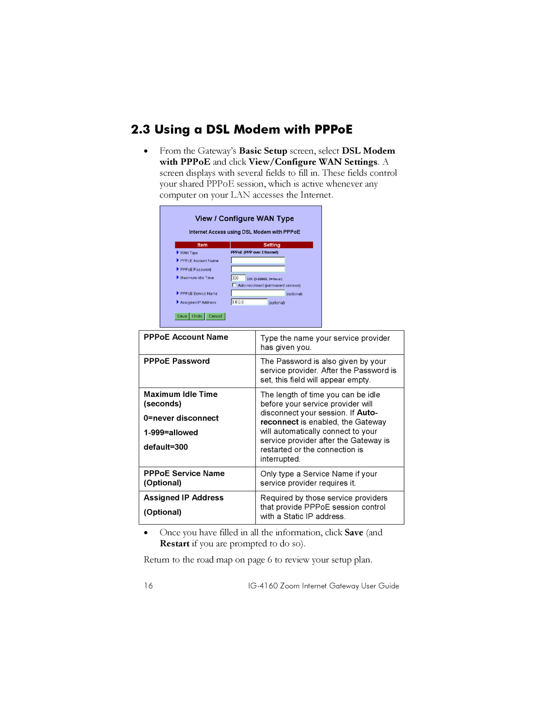 Zoom IG-4160 manual Using a DSL Modem with PPPoE 