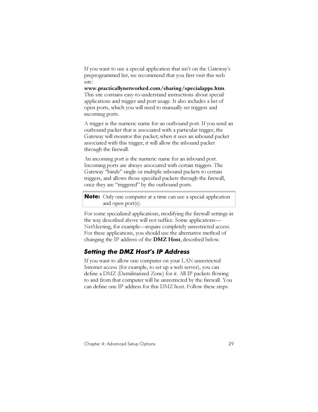 Zoom IG-4160 manual Setting the DMZ Host’s IP Address 