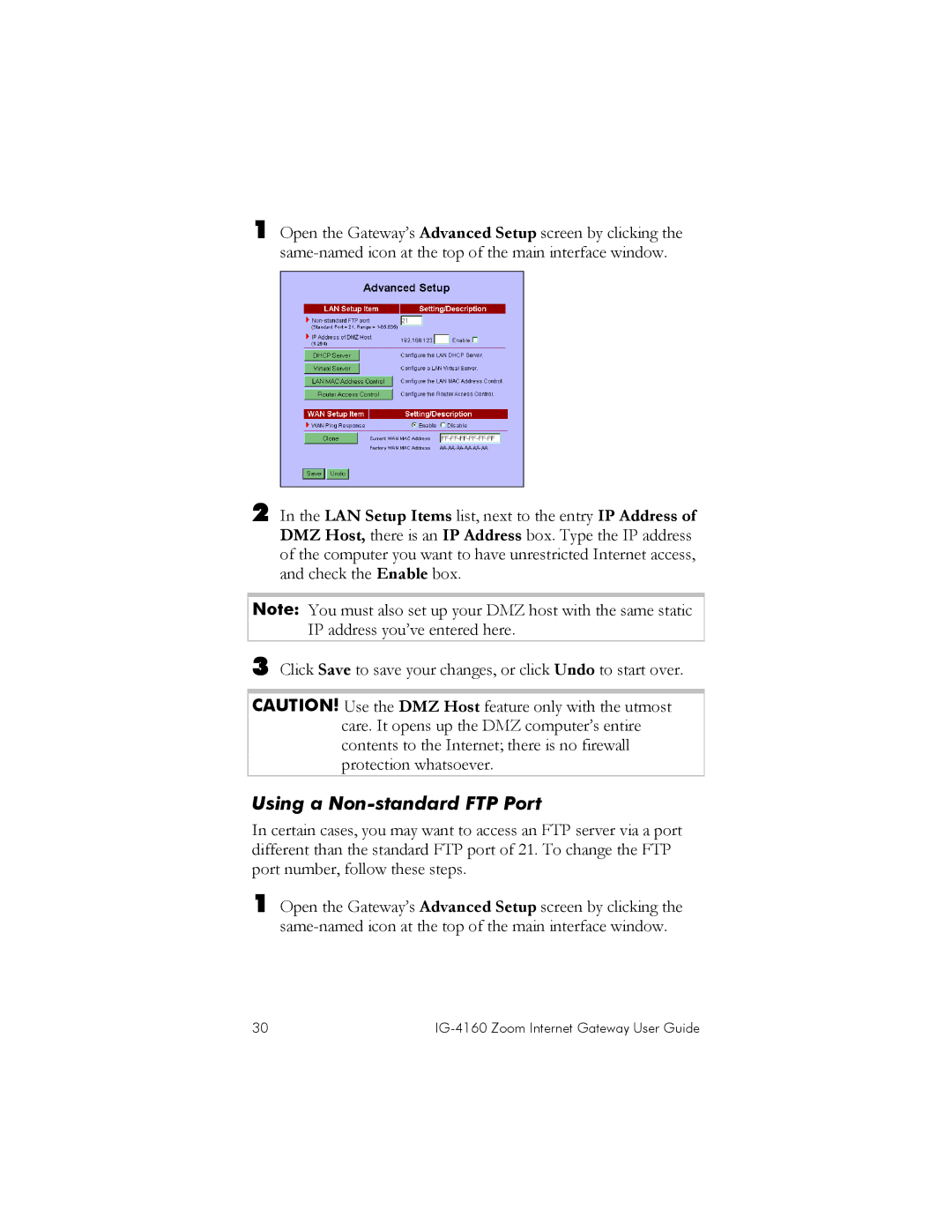 Zoom IG-4160 manual Using a Non-standard FTP Port 