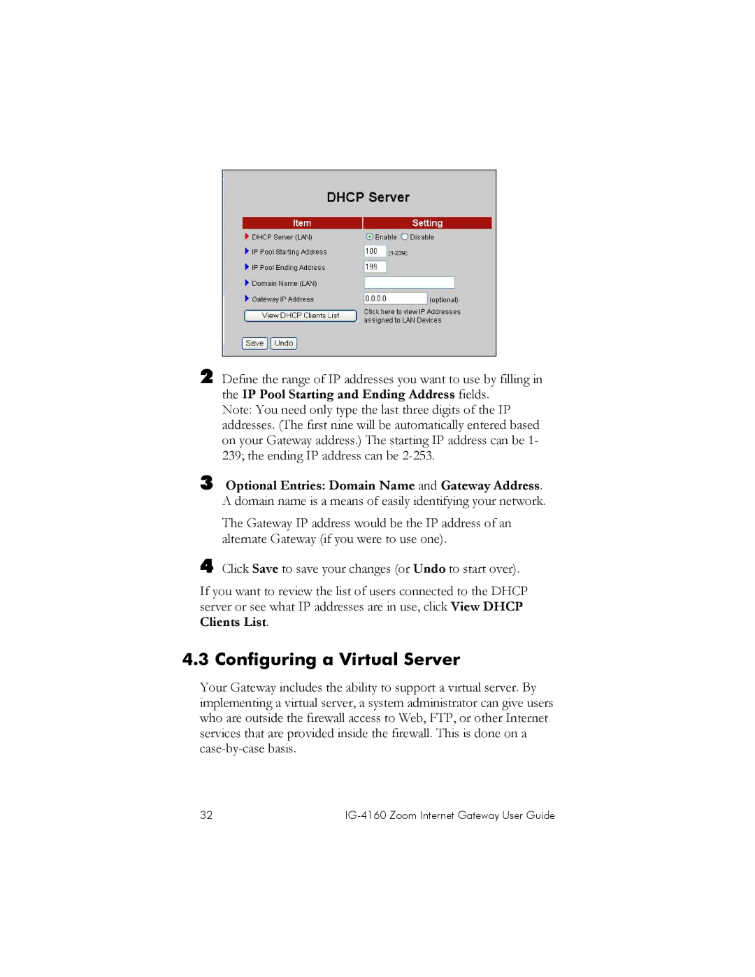 Zoom IG-4160 manual Configuring a Virtual Server 