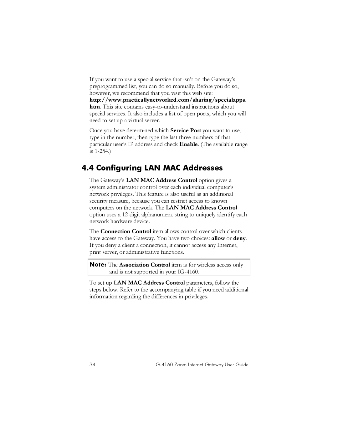 Zoom IG-4160 manual Configuring LAN MAC Addresses 