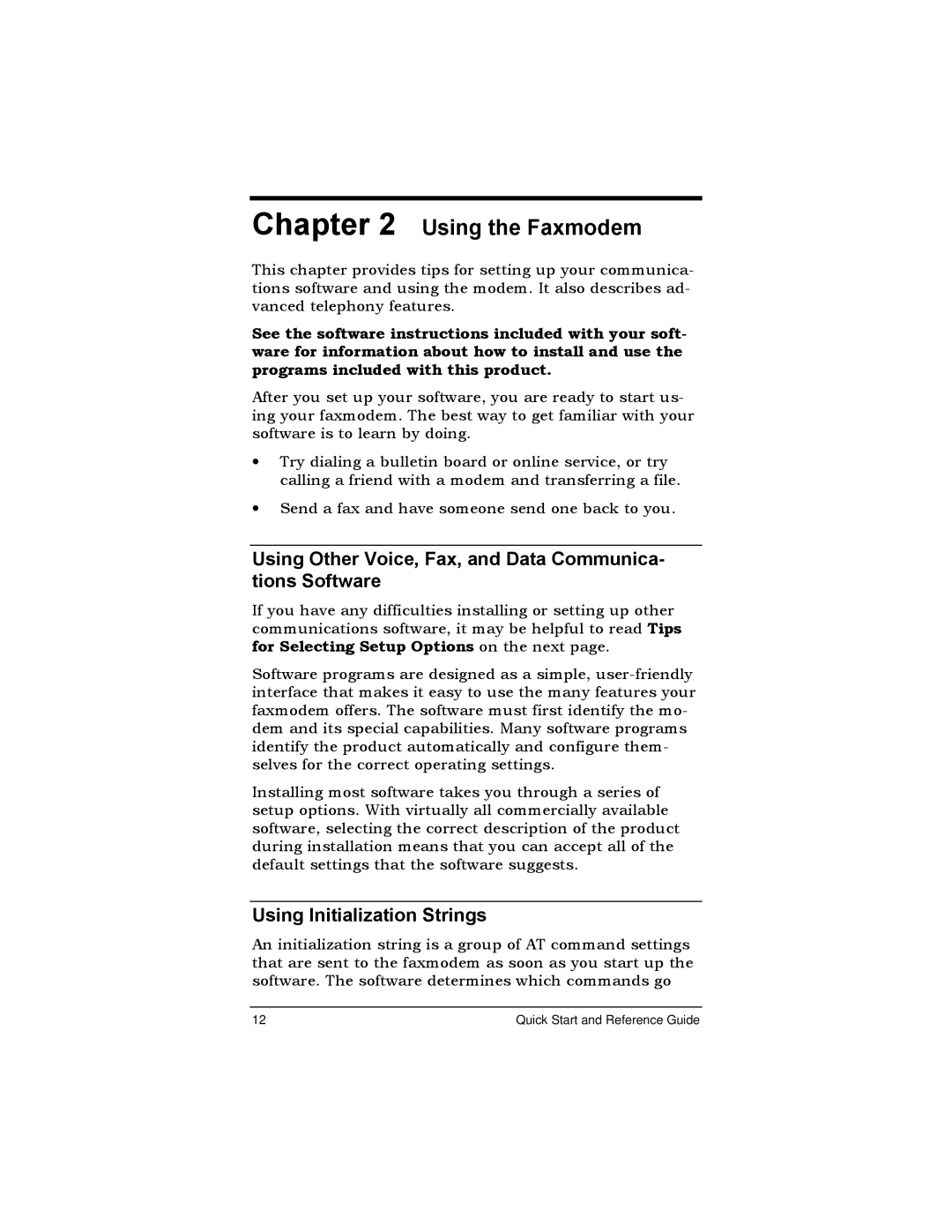 Zoom MAC Using the Faxmodem, Using Other Voice, Fax, and Data Communica- tions Software, Using Initialization Strings 