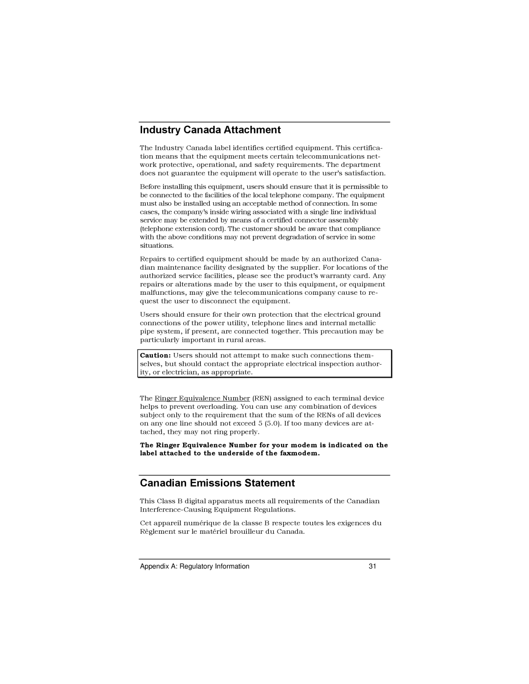 Zoom MAC quick start Industry Canada Attachment, Canadian Emissions Statement 