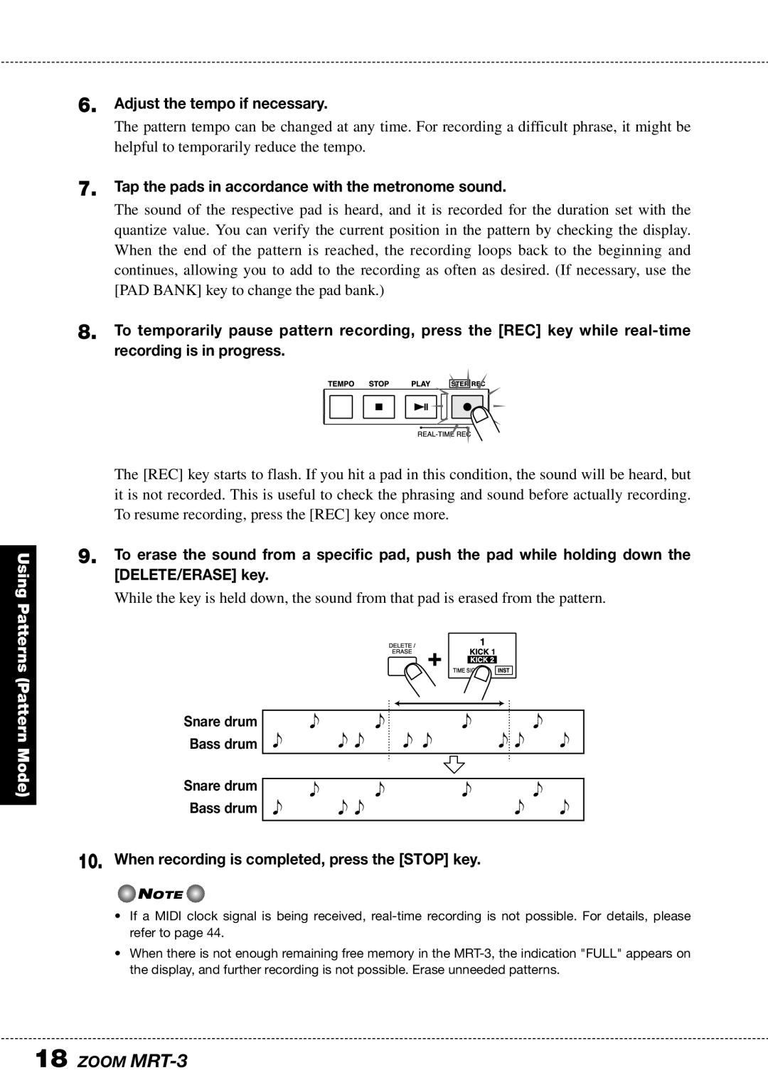 Zoom MRT-3 operation manual Adjust the tempo if necessary, Tap the pads in accordance with the metronome sound 