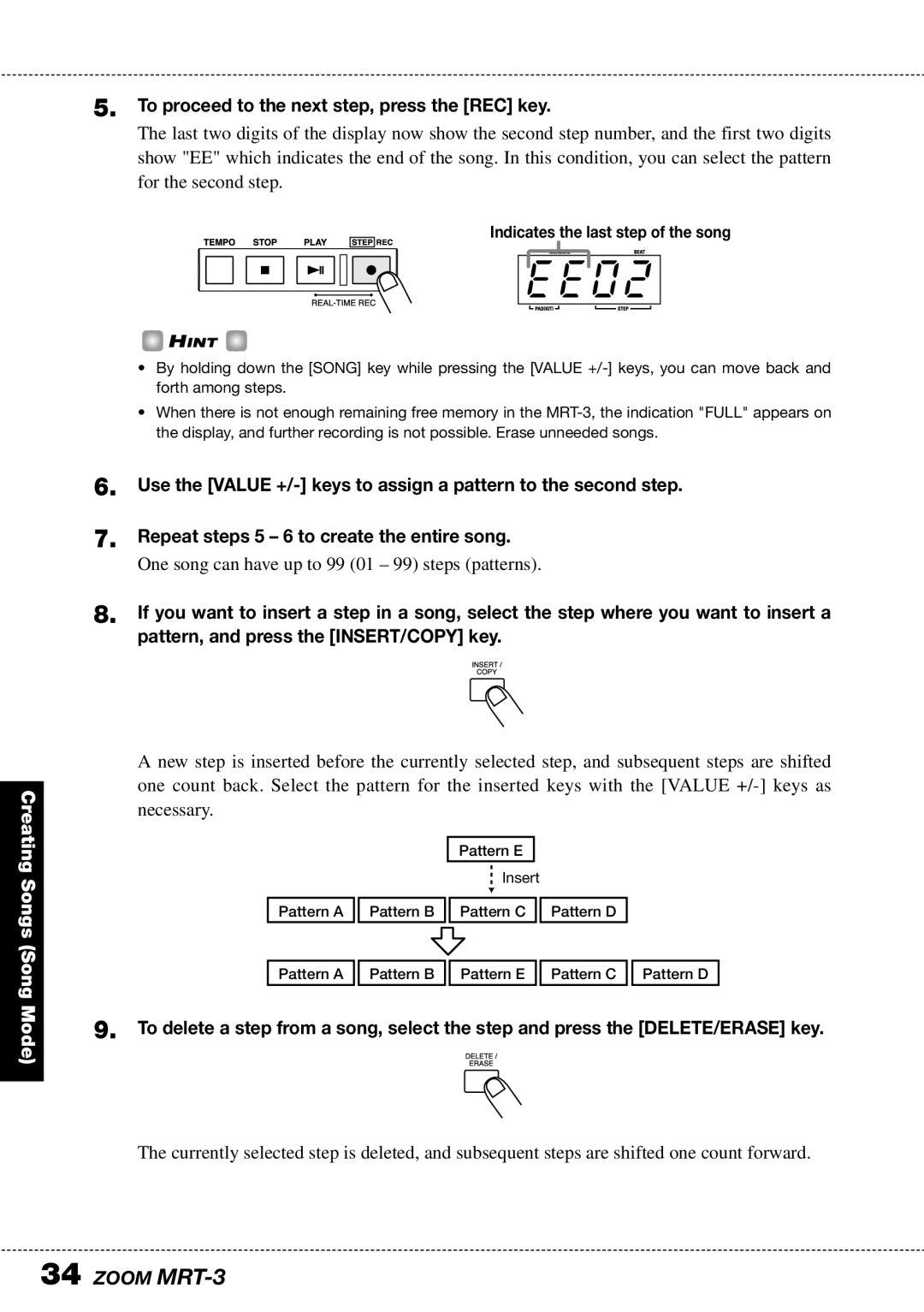 Zoom MRT-3 operation manual EE02, To proceed to the next step, press the REC key 