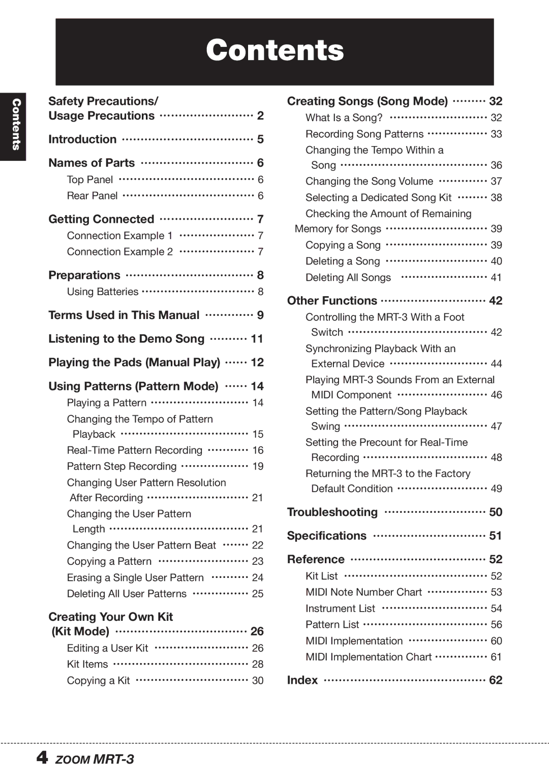 Zoom MRT-3 operation manual Contents 