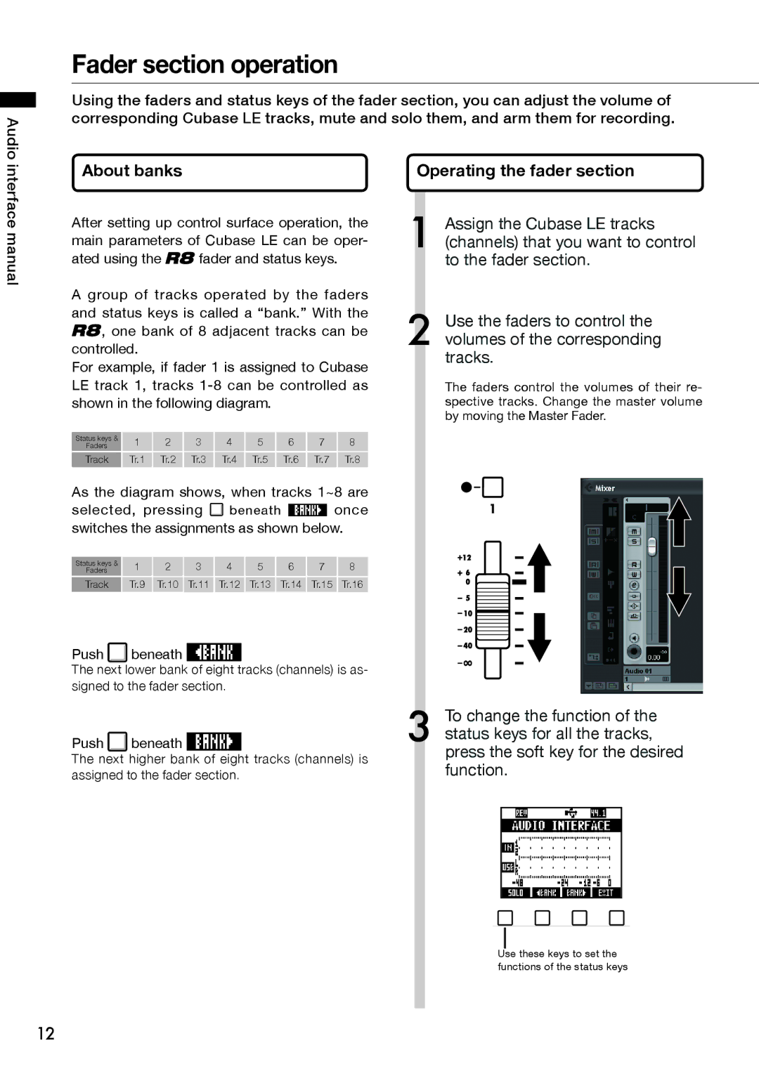 Zoom R8 manual Fader section operation, About banks, Operating the fader section 