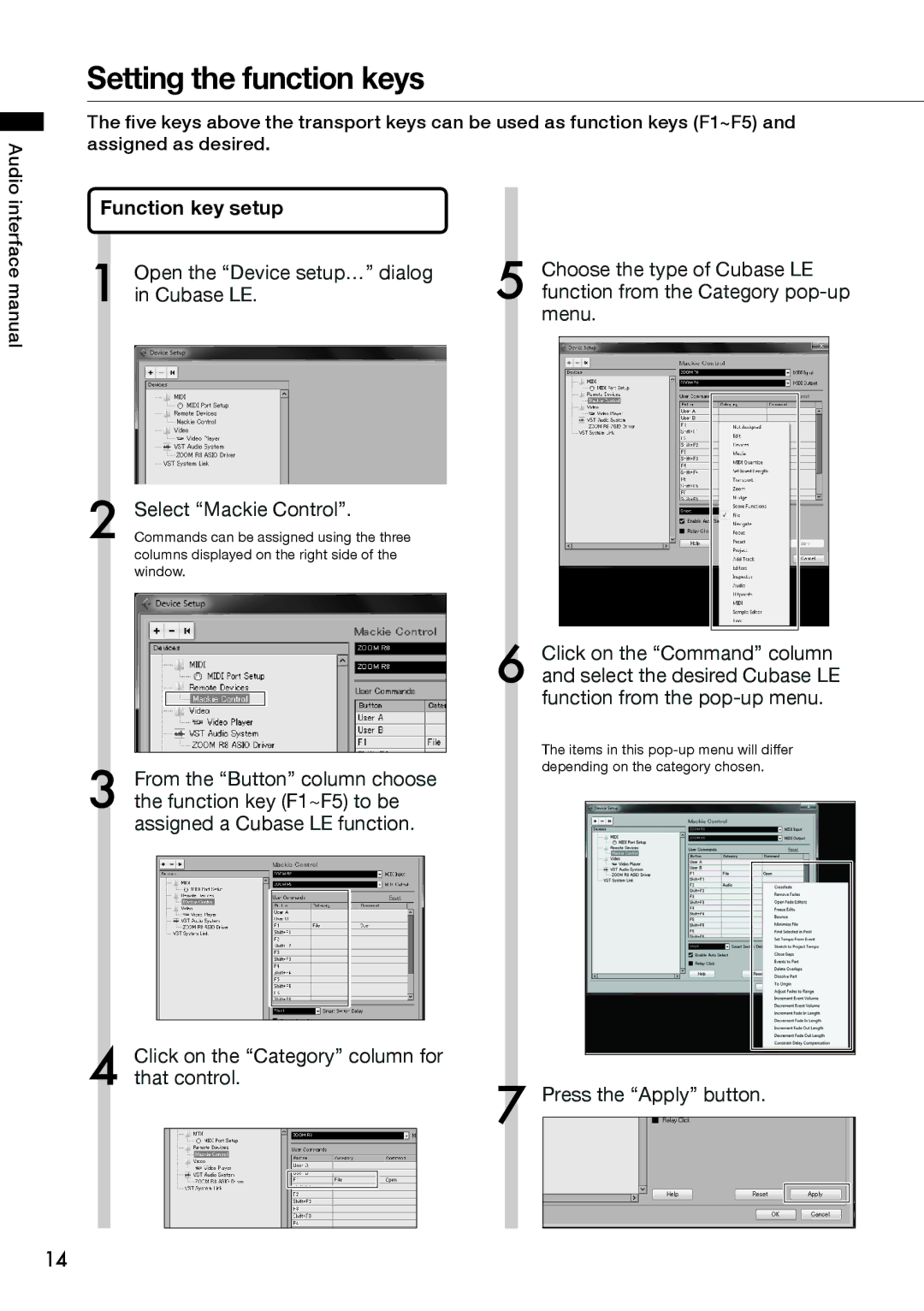 Zoom R8 manual Setting the function keys, Function key setup 