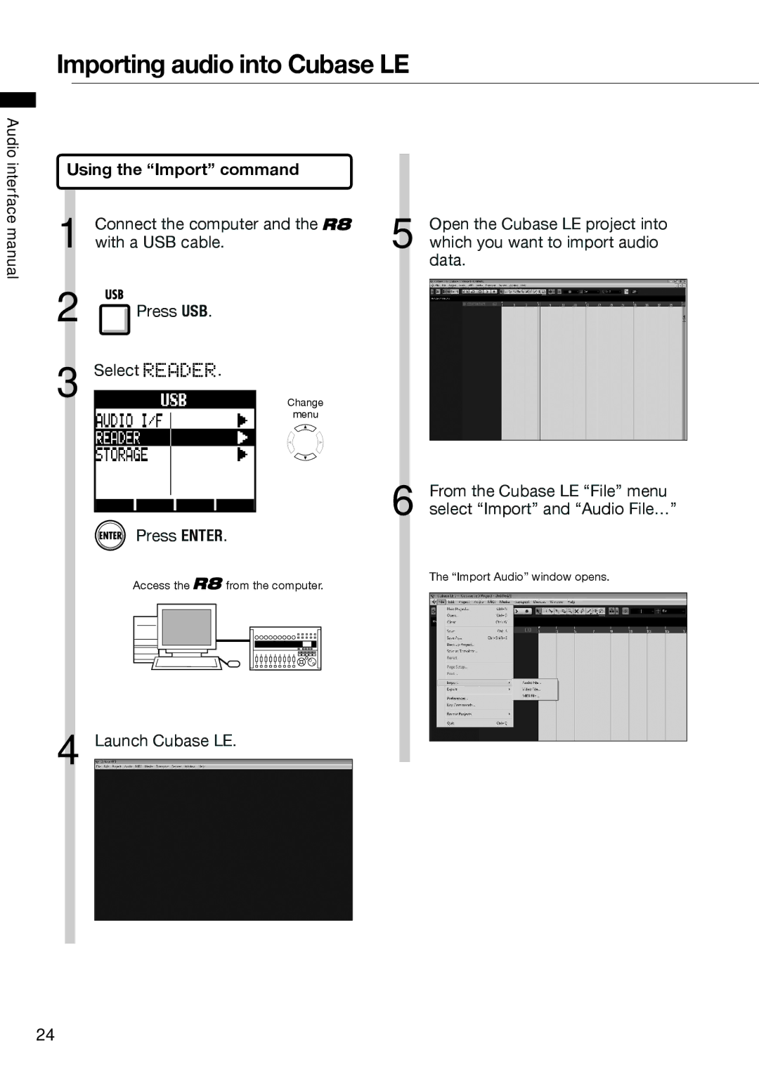 Zoom R8 manual Using the Import command, Launch Cubase LE 