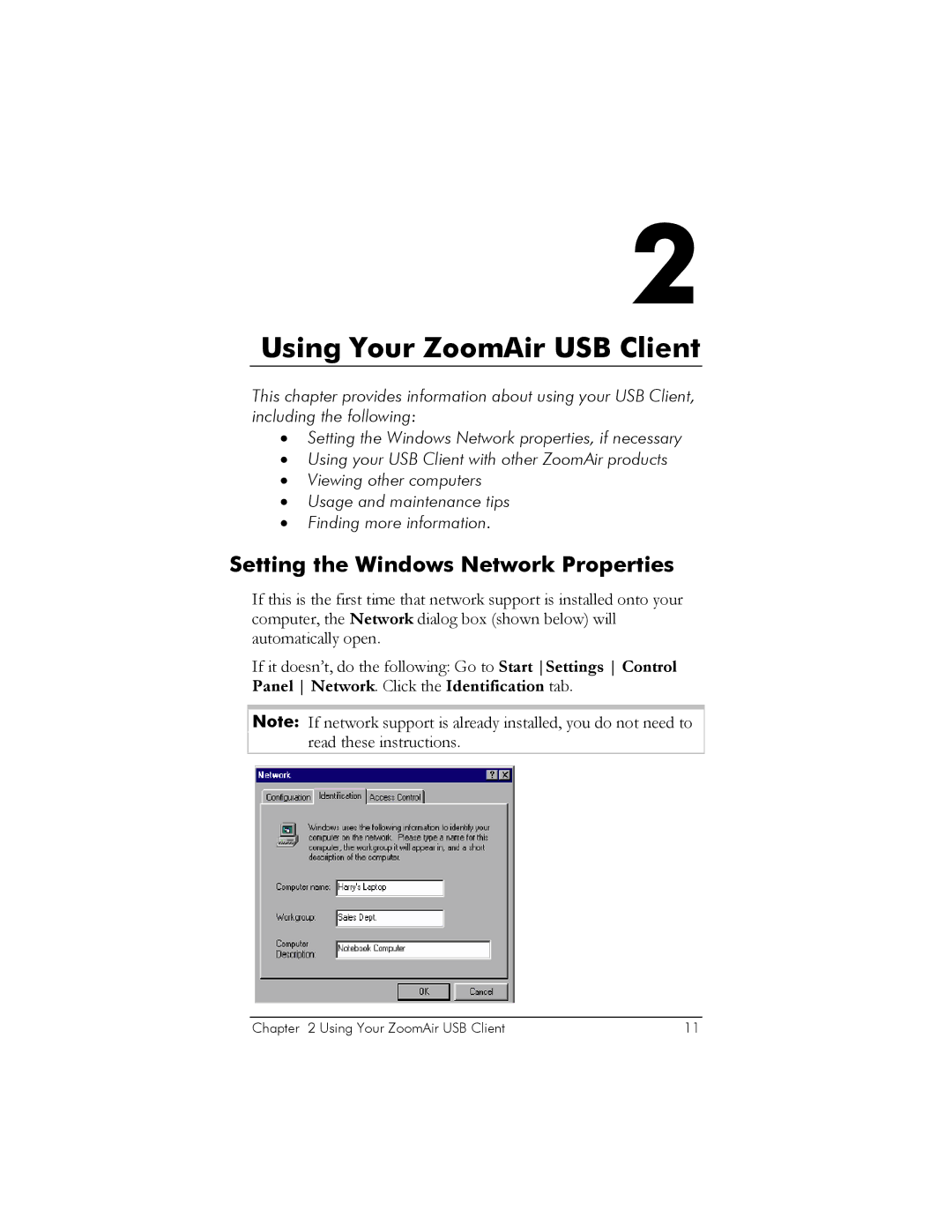 Zoom manual Using Your ZoomAir USB Client, Setting the Windows Network Properties 