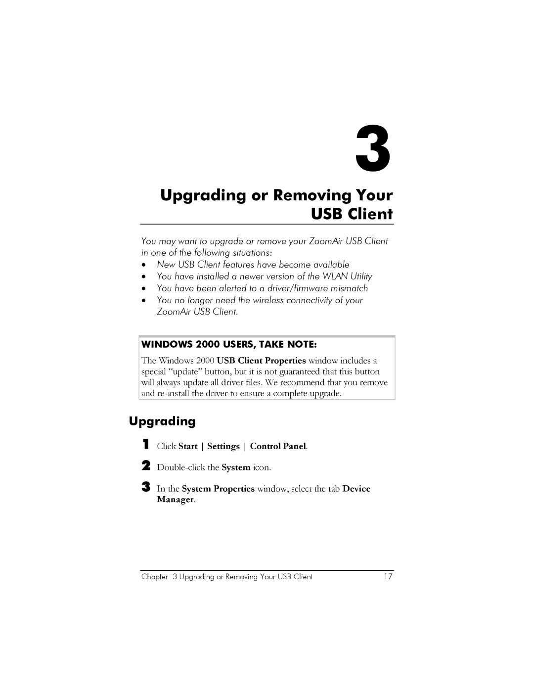 Zoom manual Upgrading or Removing Your USB Client 