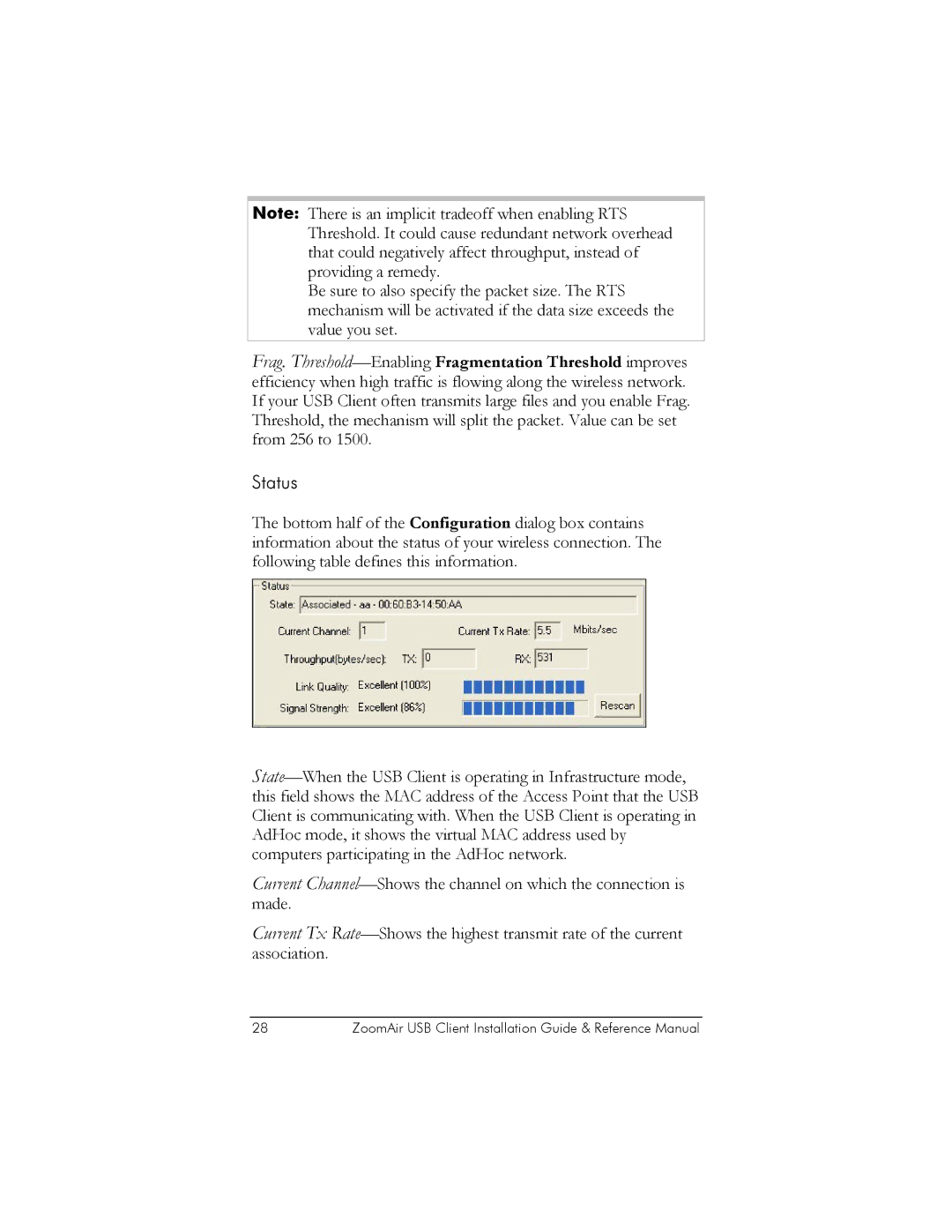 Zoom USB Client manual Status 