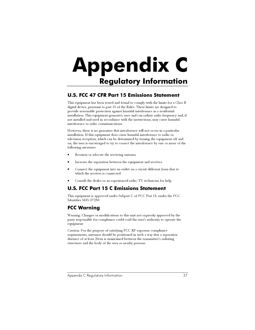 Zoom USB Client manual Appendix C, Regulatory Information 