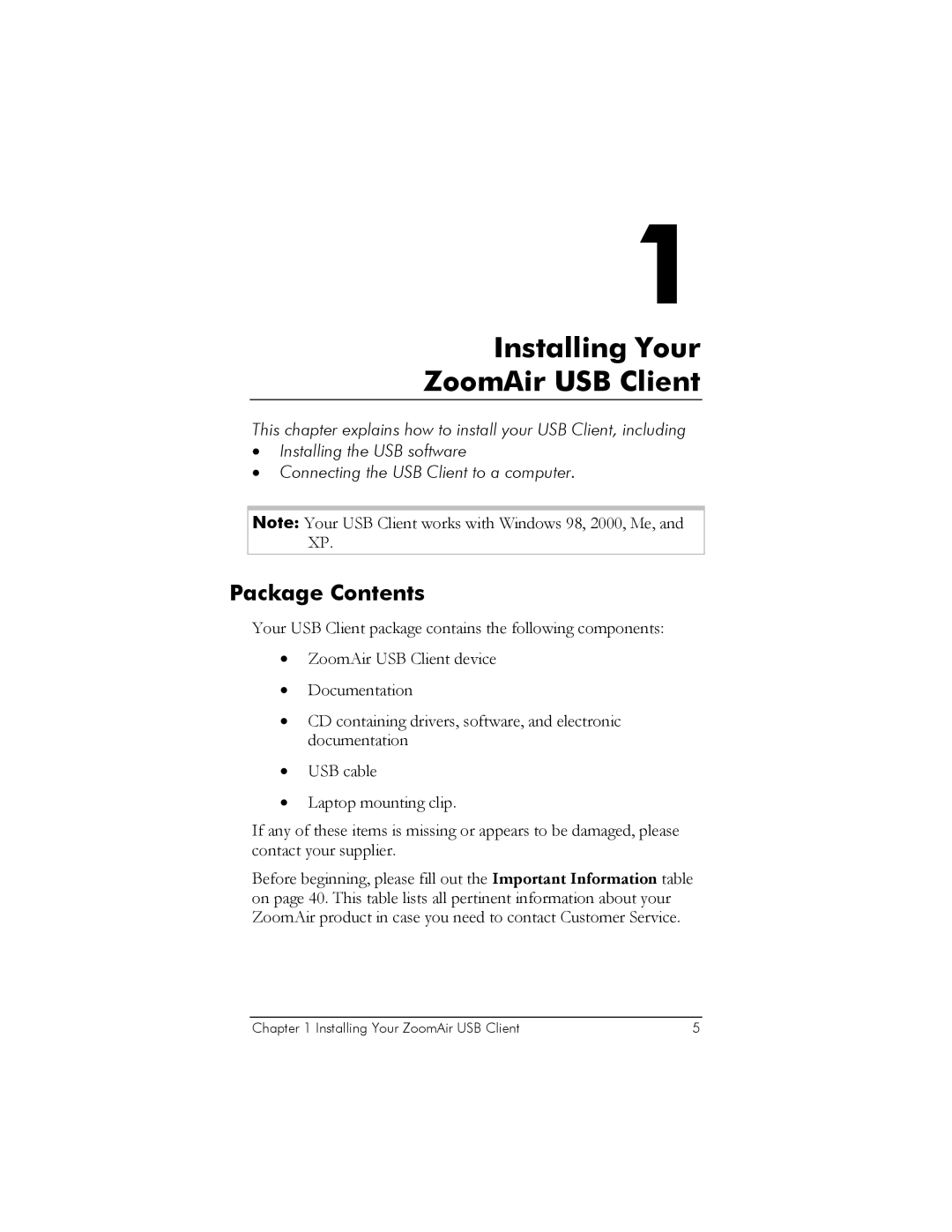 Zoom manual Installing Your ZoomAir USB Client, Package Contents 