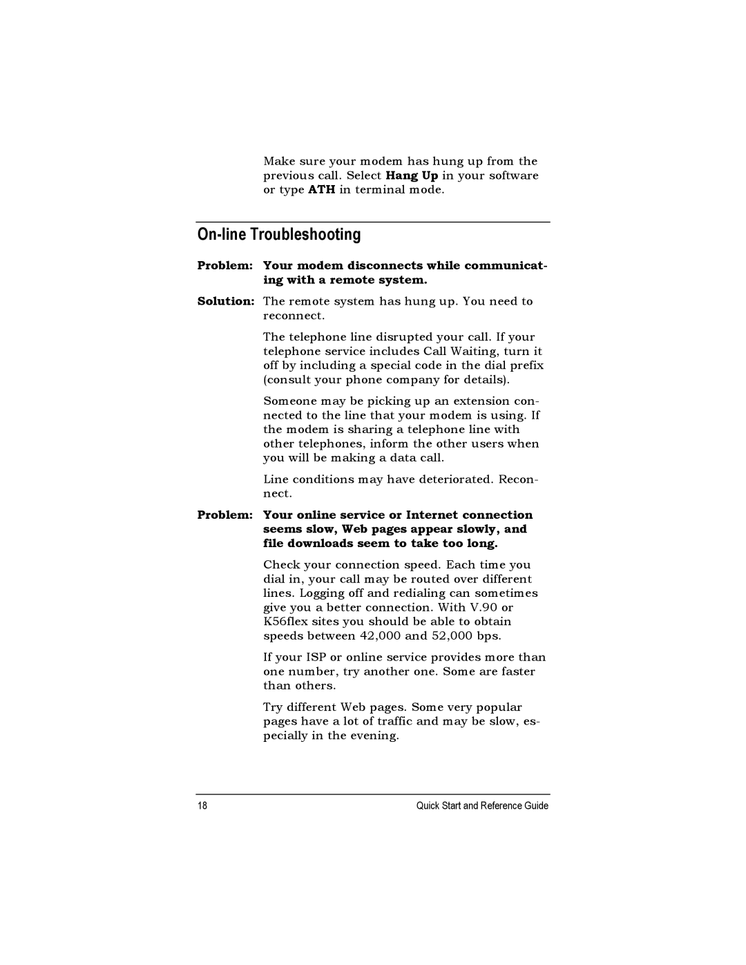 Zoom USB Faxmodem quick start On-line Troubleshooting 