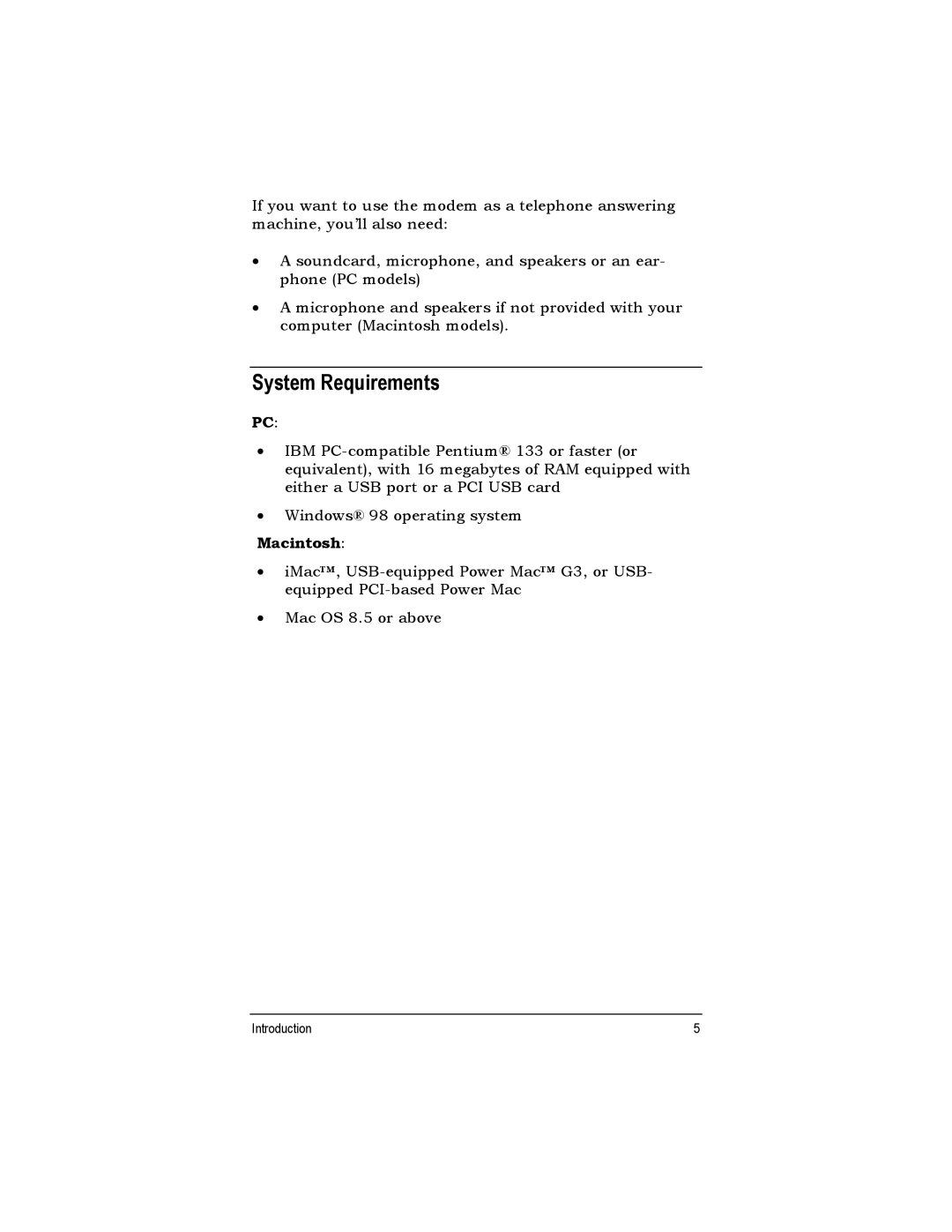 Zoom USB Faxmodem quick start System Requirements, Macintosh 